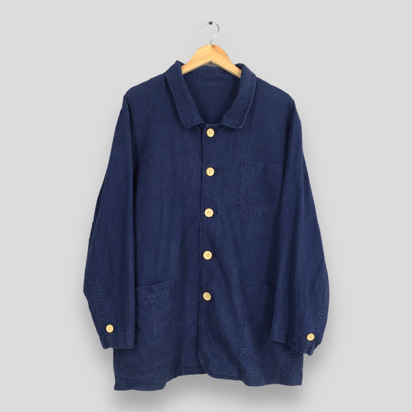 Denim Indigo Blue Worker Linen Jacket Large