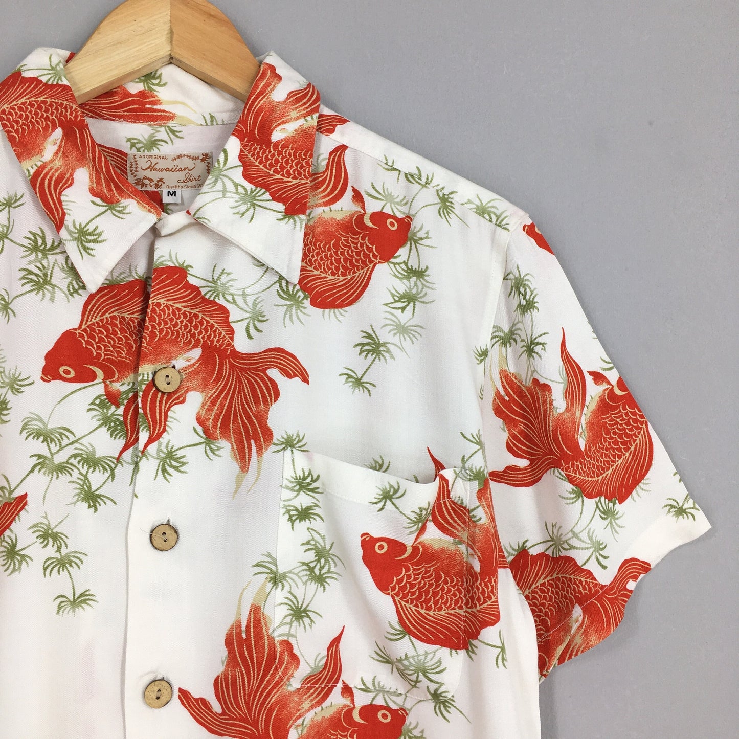 Hawaiian Japanese Gold Fish Rayon Shirt Medium