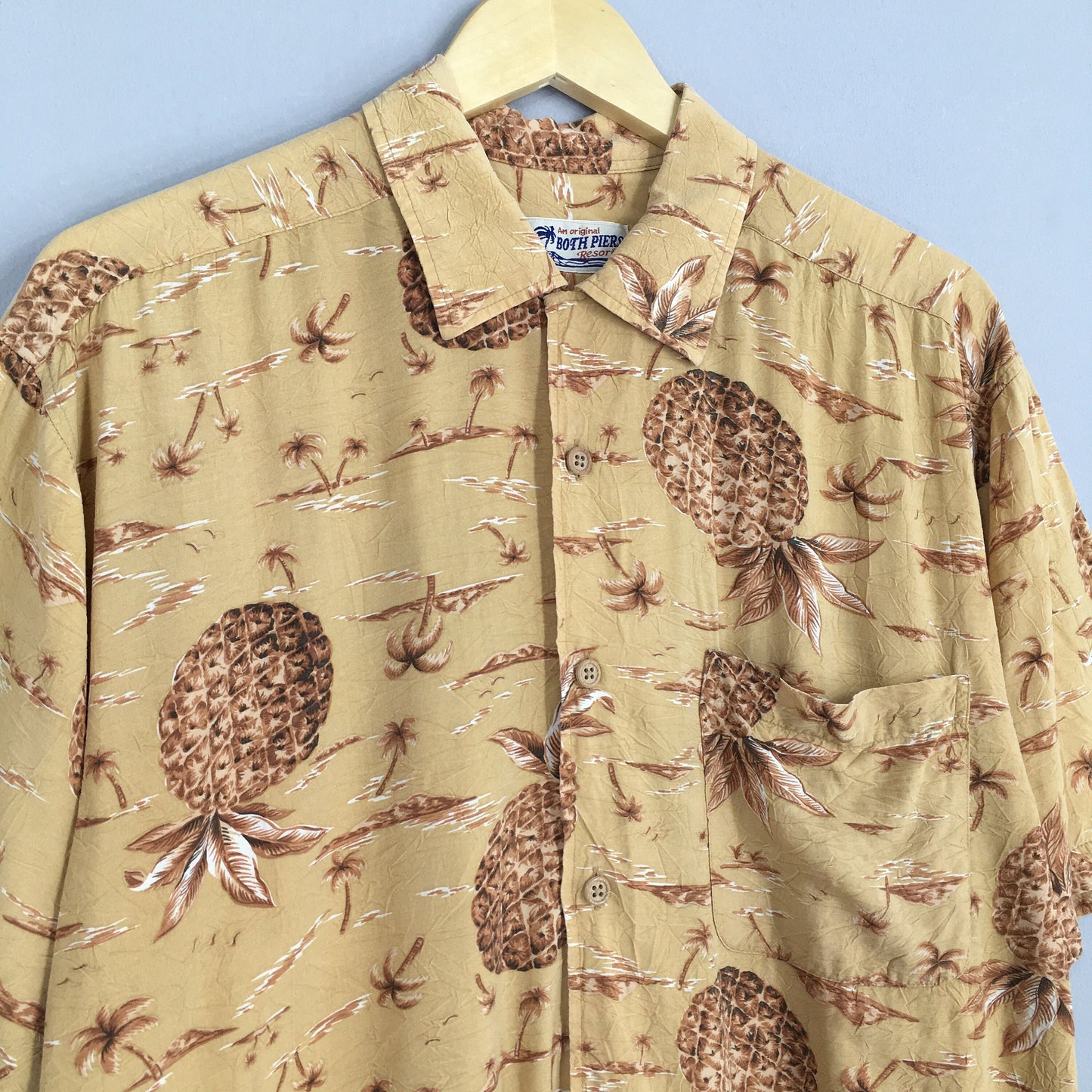 Hawaiian Pineapples Aloha Tropical Rayon Shirt Large