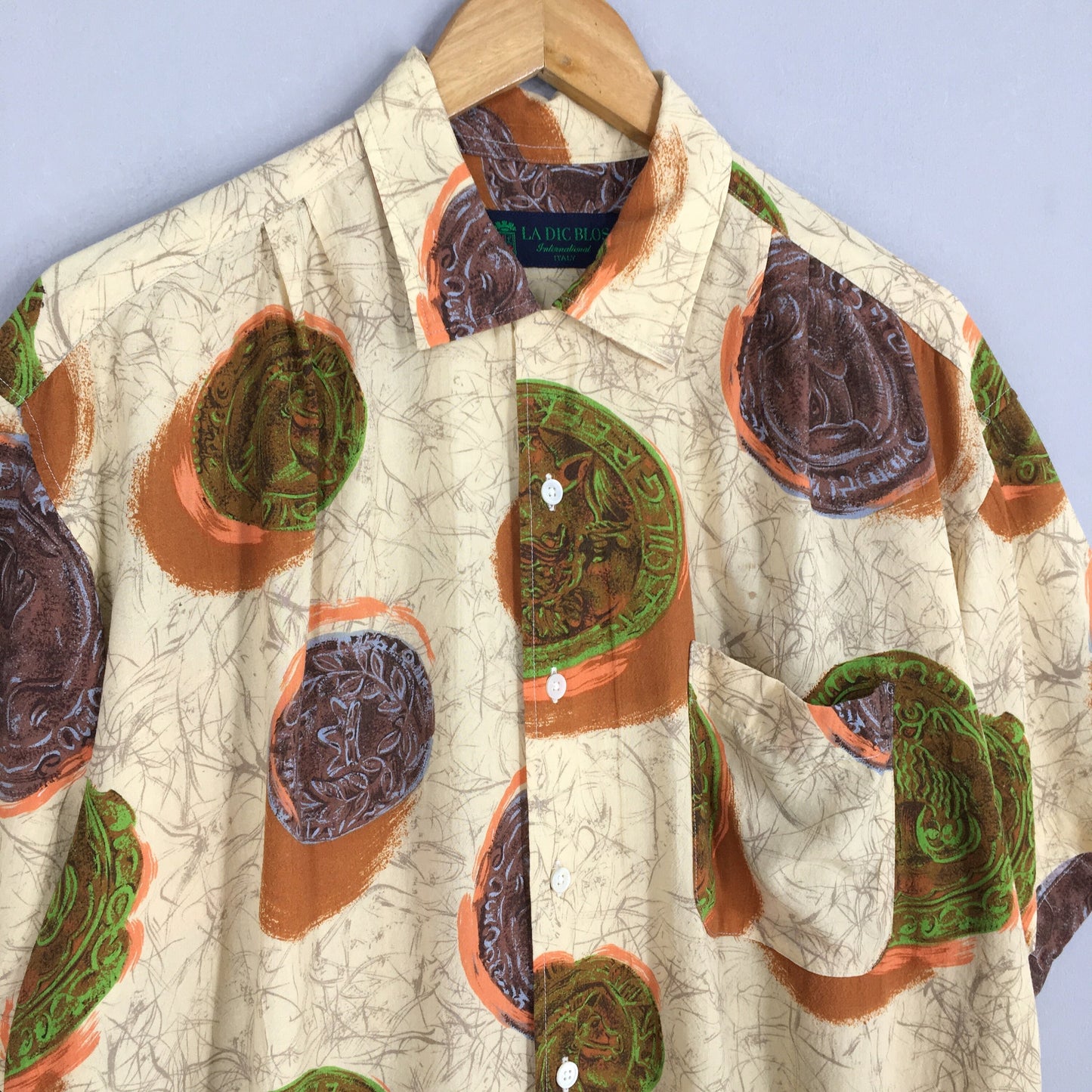 Vintage 80's Hawaiian Art Rayon Shirt Large