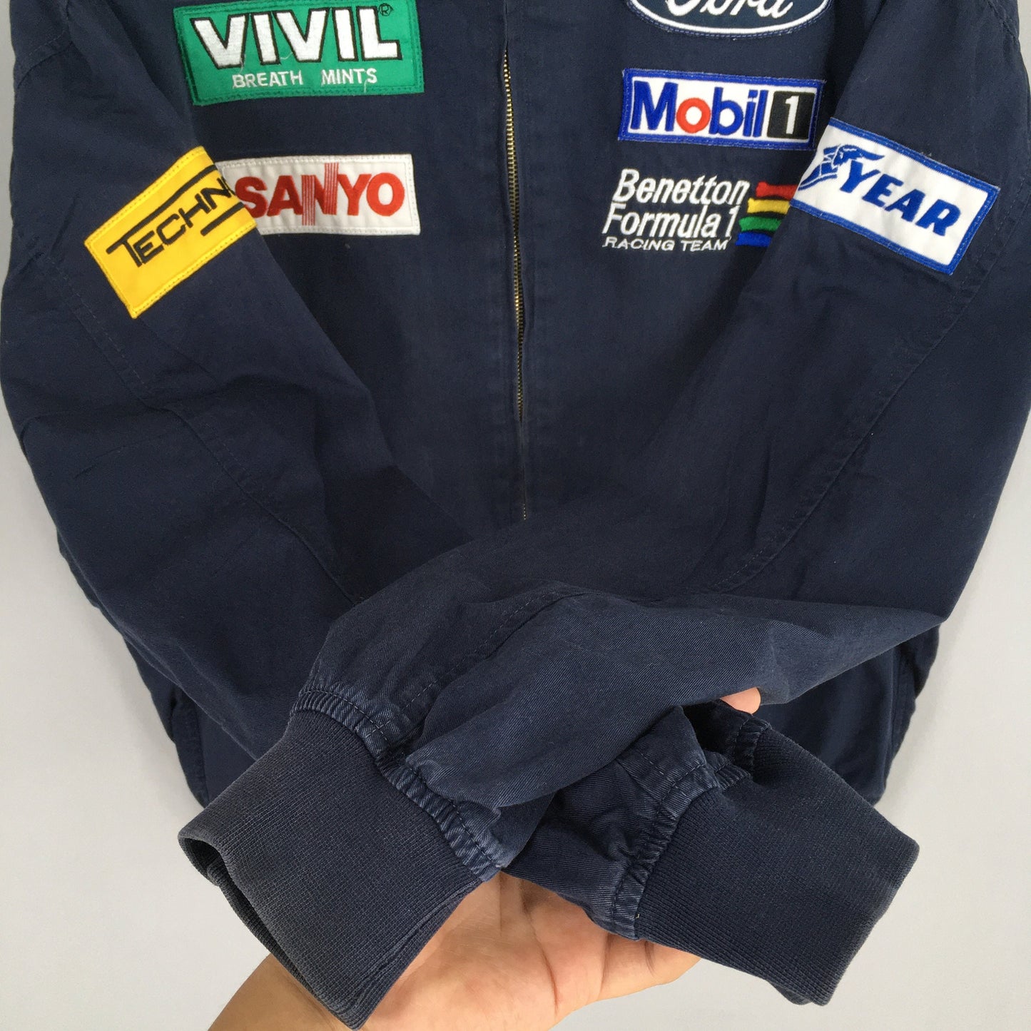 Benetton Formula 1 Embroidery Blue Cotton Jacket Large