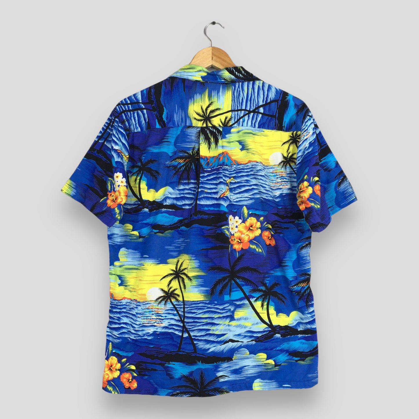 Hawaiian Surfing Palm Tree Aloha Cotton Shirt Small