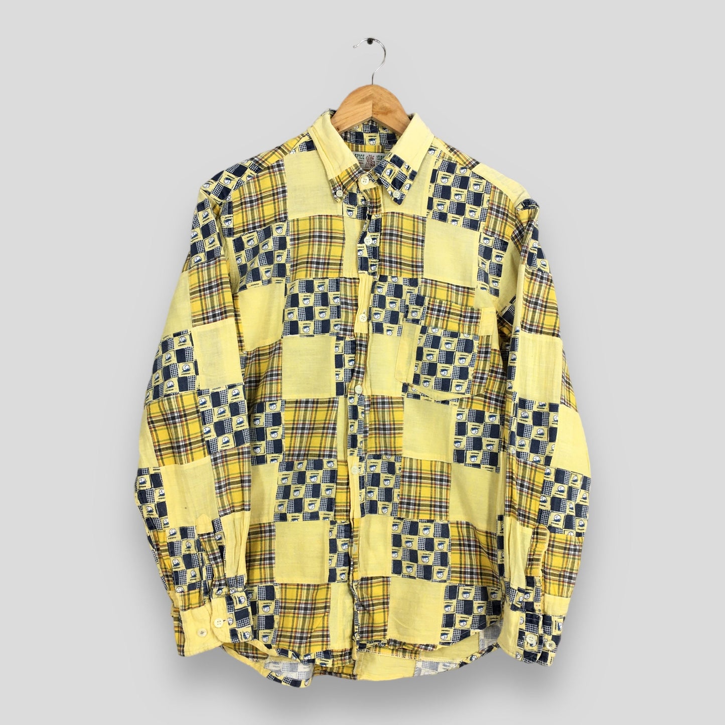 Spice Island Patchwork Yellow Checkered Flannel Shirt Medium