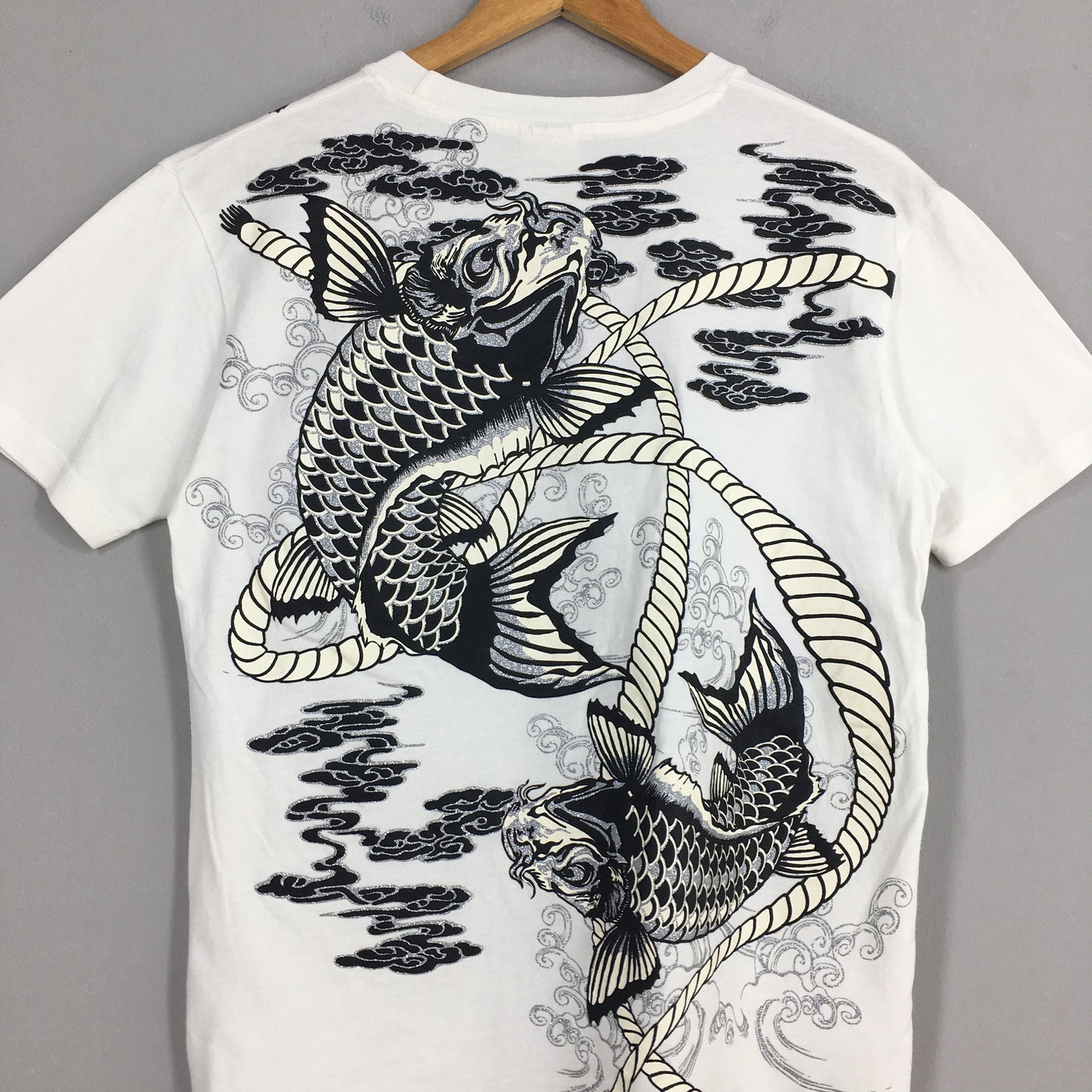 Fish Koi Japanese Sukajan White T shirt Small