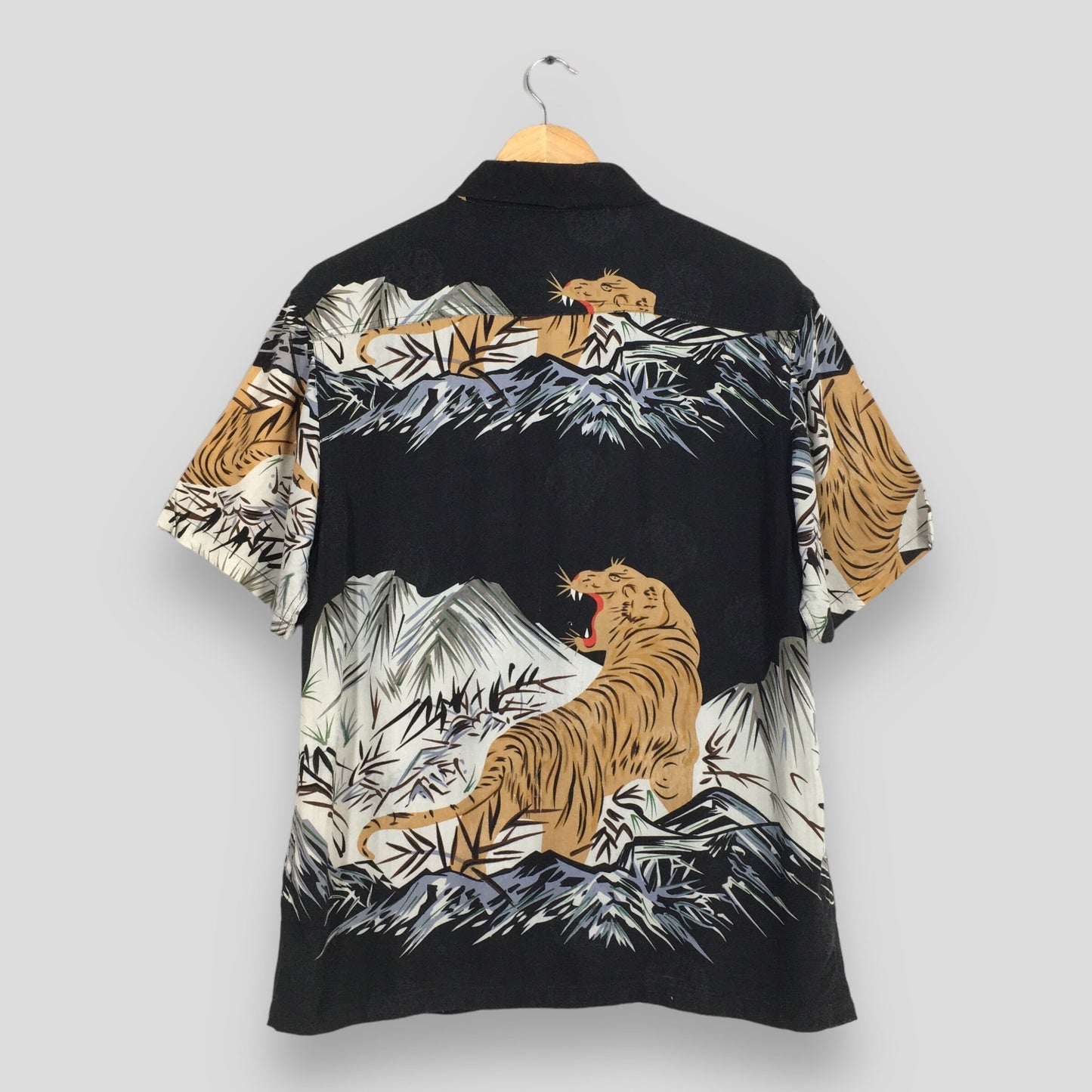 Houston Jungle Tiger Roar Aloha Hawaii Rayon Shirt Large