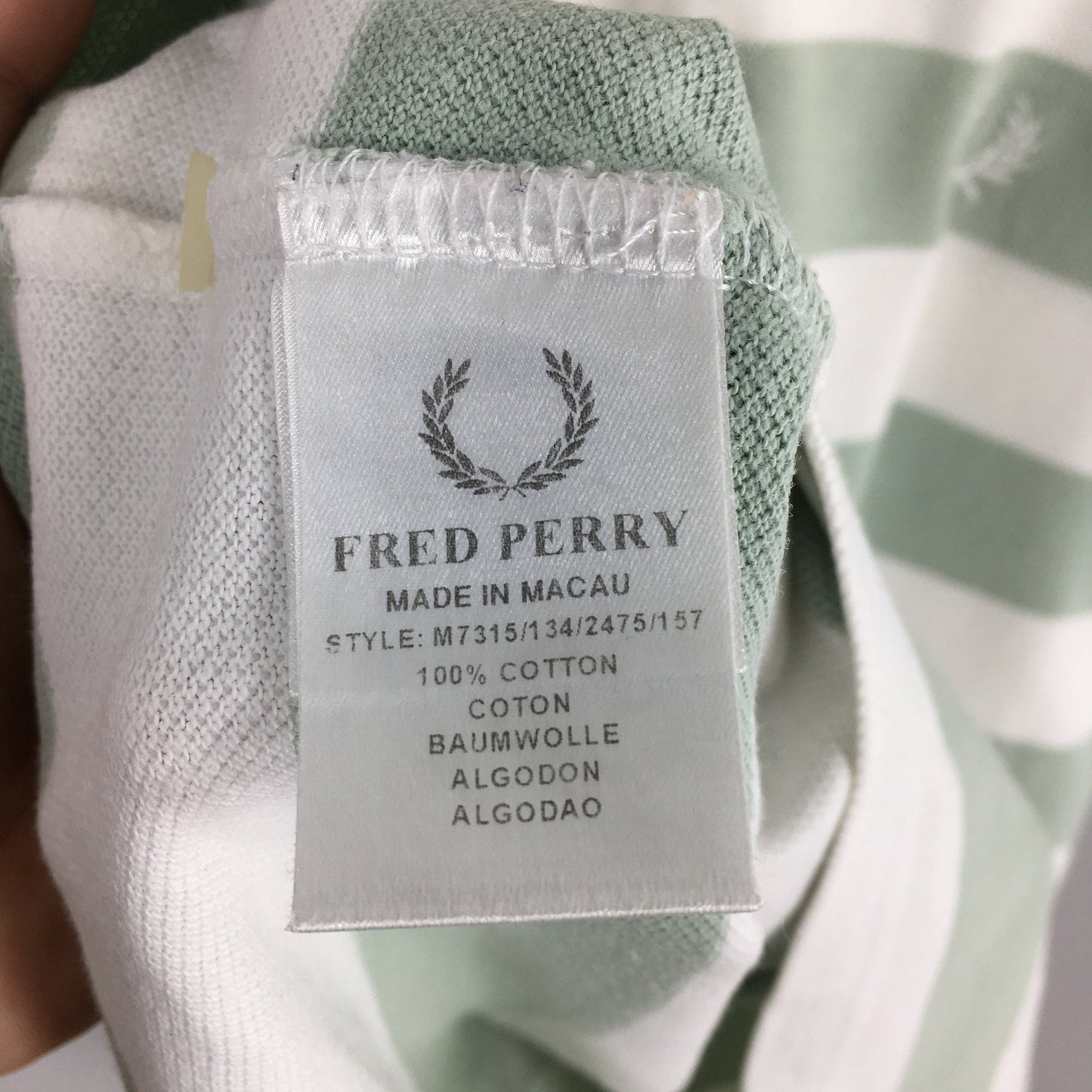 Fred Perry Stripes White/Mint Polos Shirt Small