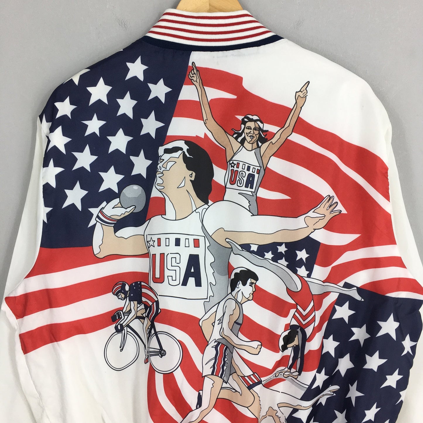 Vintage Usa Olympic White Satin Varsity Jacket Large