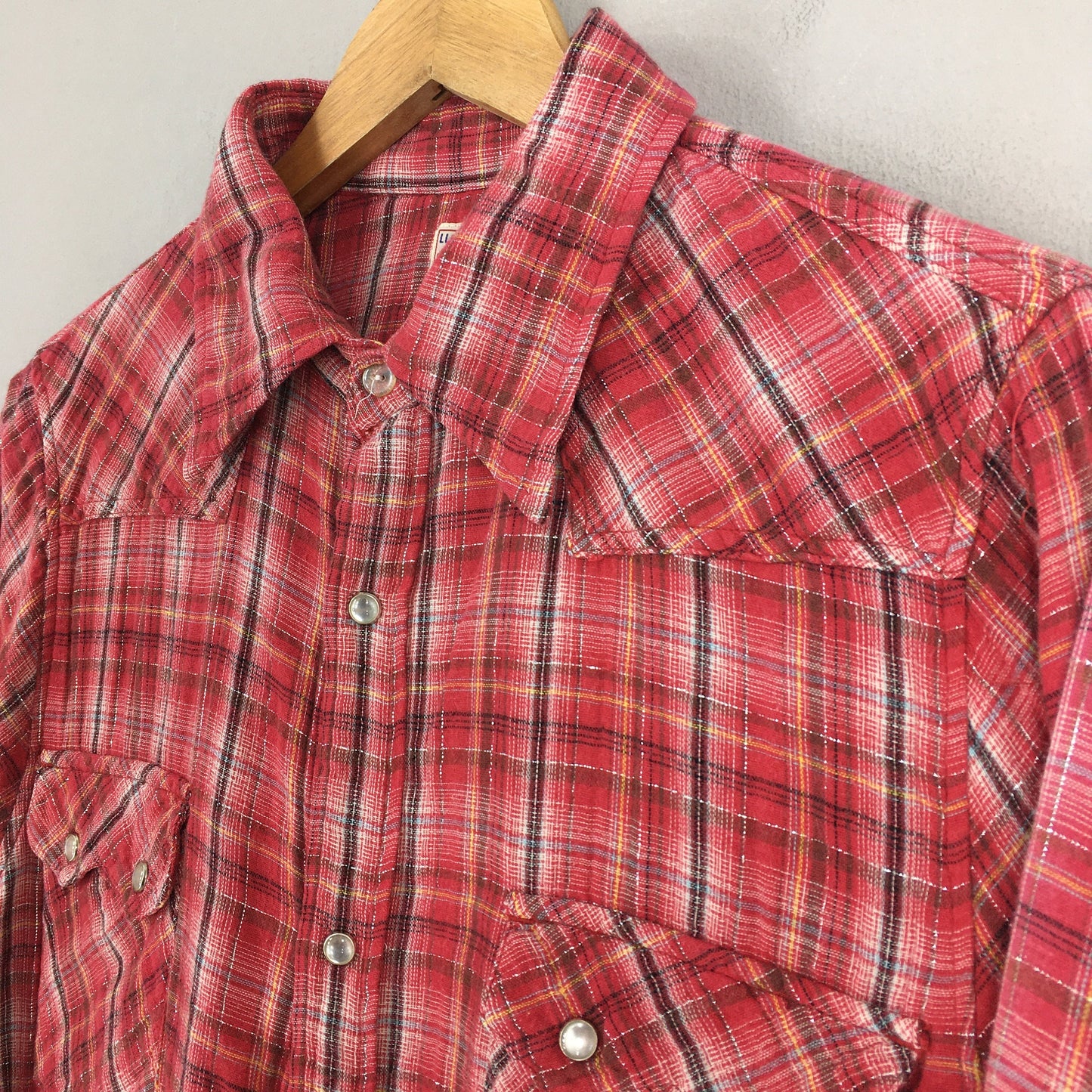 Tartan Checkered Red Western Shirt Large