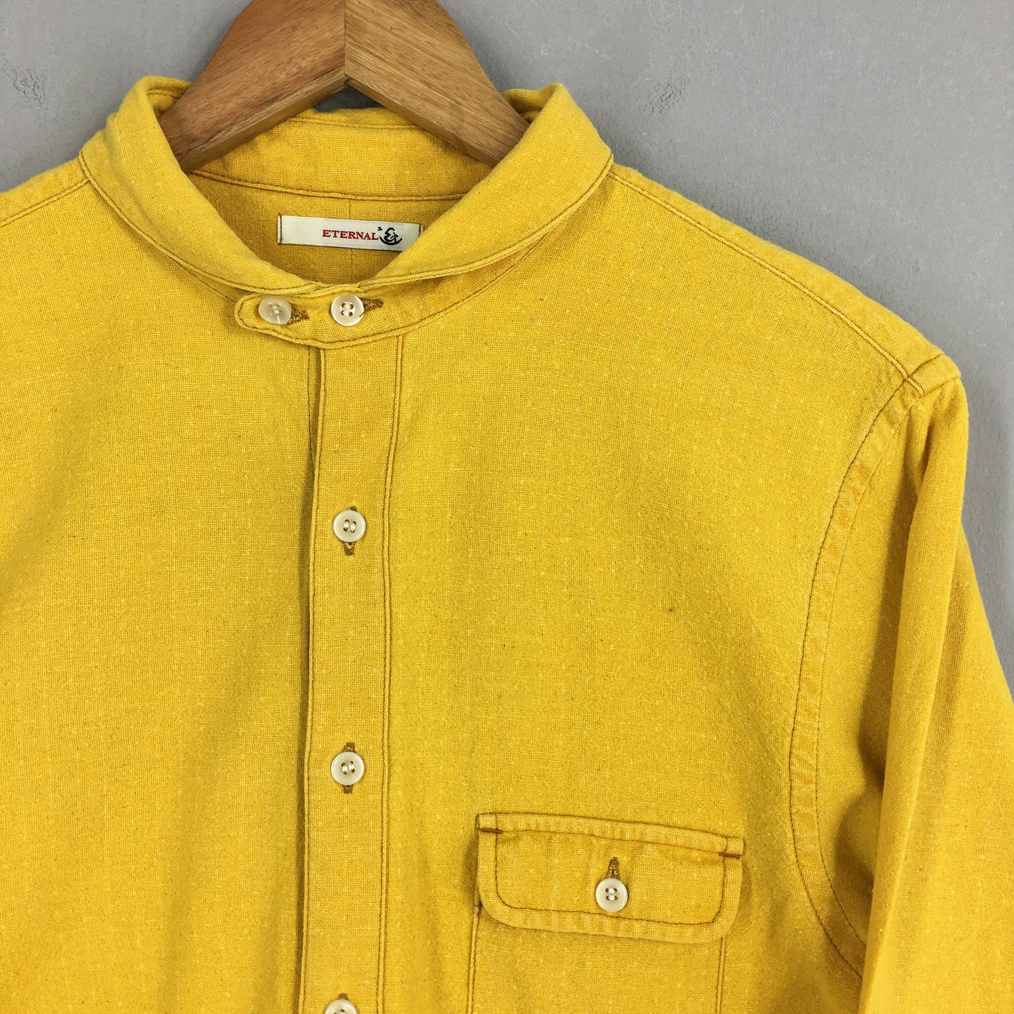 Eternal Plain Flannel Yellow Shawl Collar Shirt Large