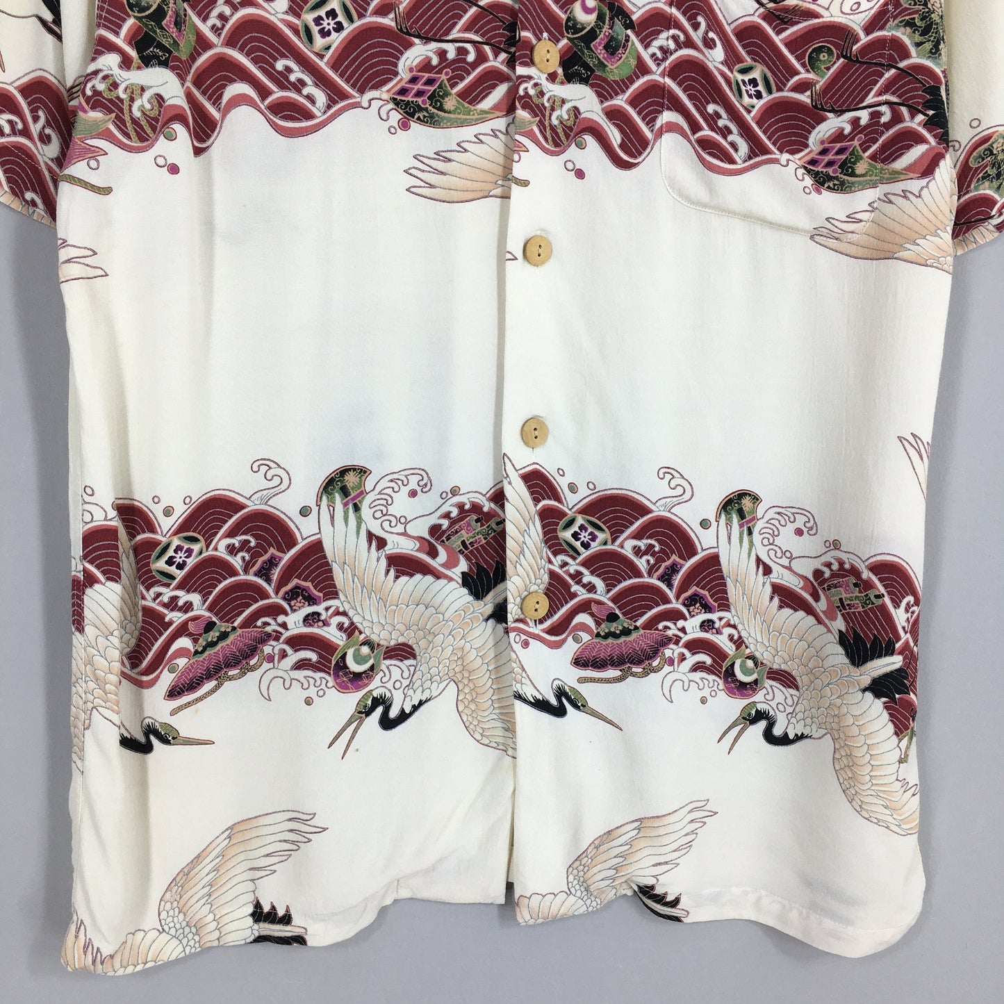 Oniwa Soto Hawaiian Japanese Phoenix Bird Rayon Shirt Medium