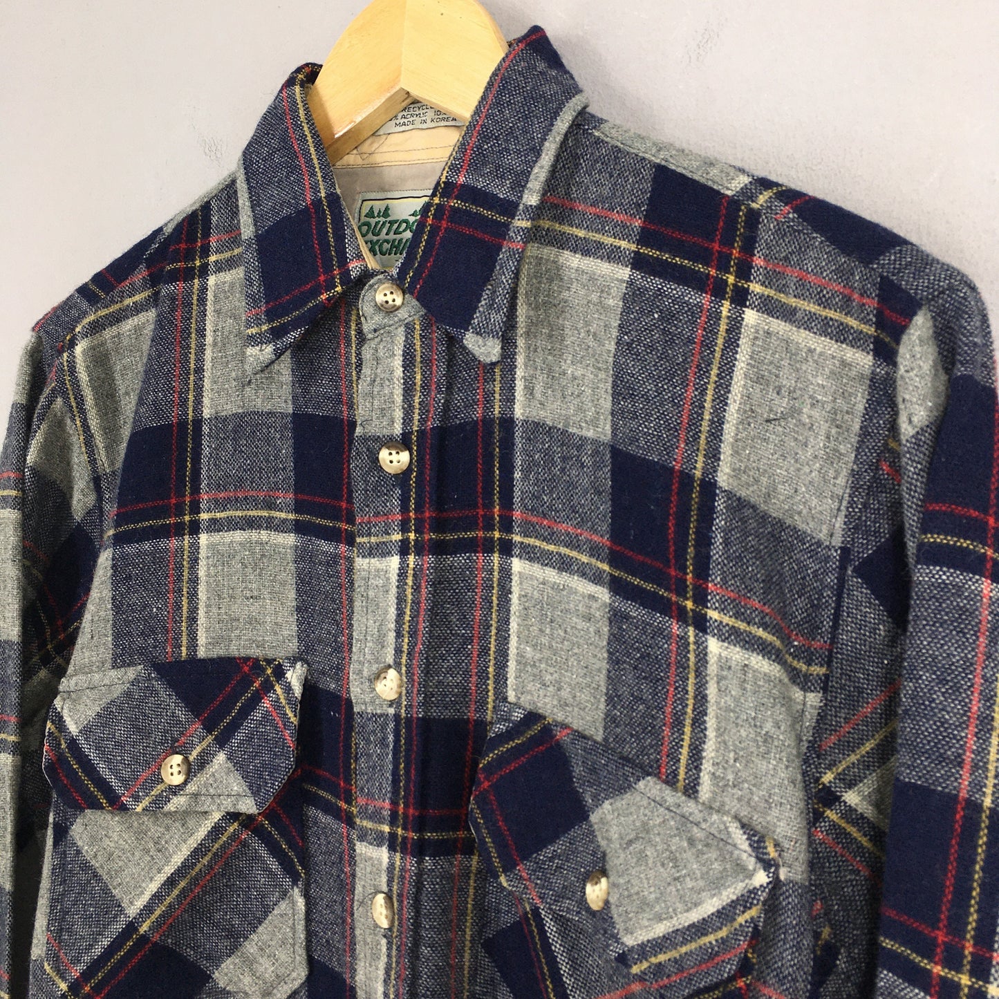 Outdoor Exchange Plaid Shadow Multicolor Wool Flannel Shirt Small