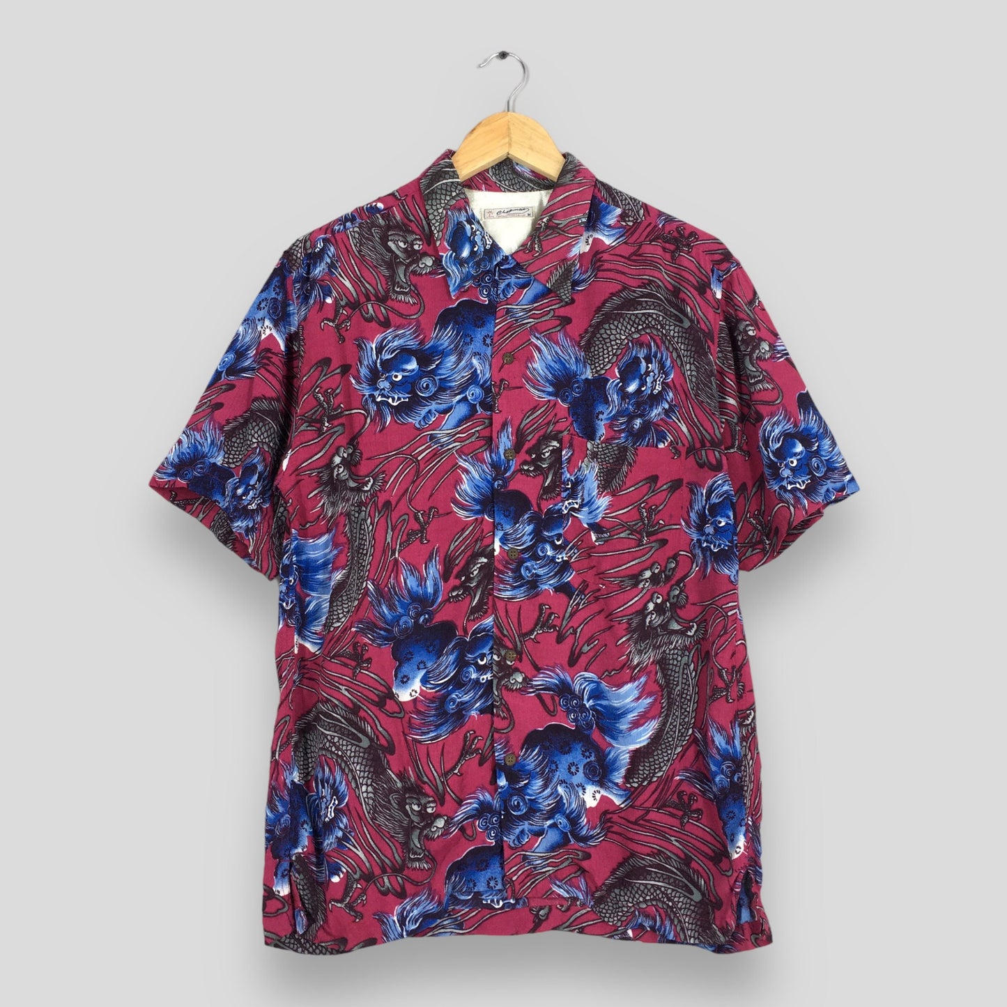 Hawaiian Japanese Thunder God Raijin Rayon Shirt Medium