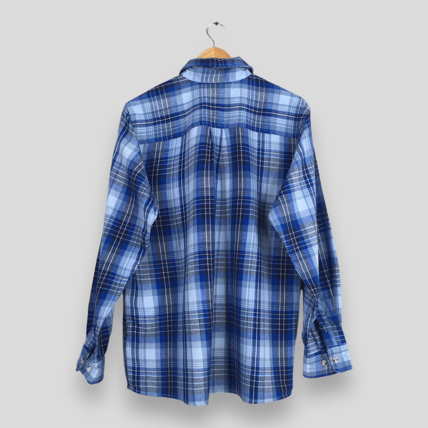 Plaid Shadow Checked Blue Flannel Shirt Large