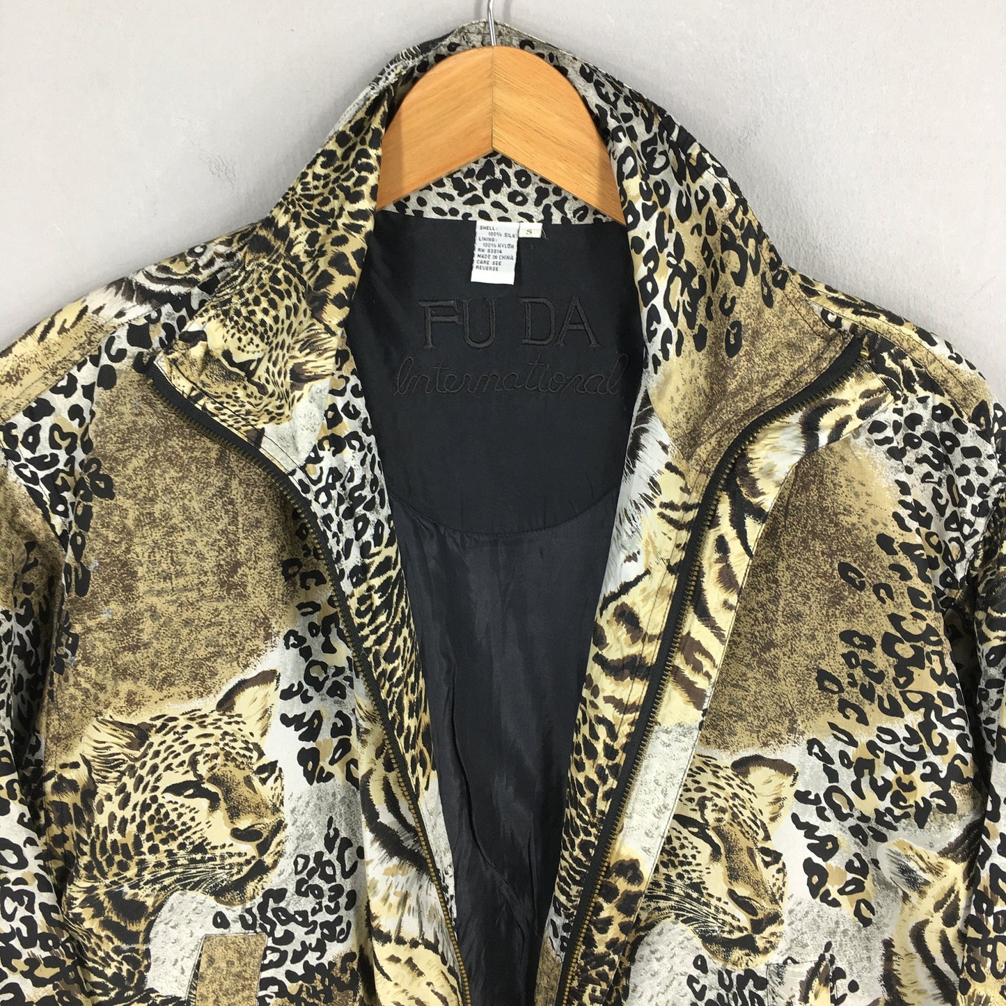 Fuda Tiger Leopard Patterned Silk Jacket Small