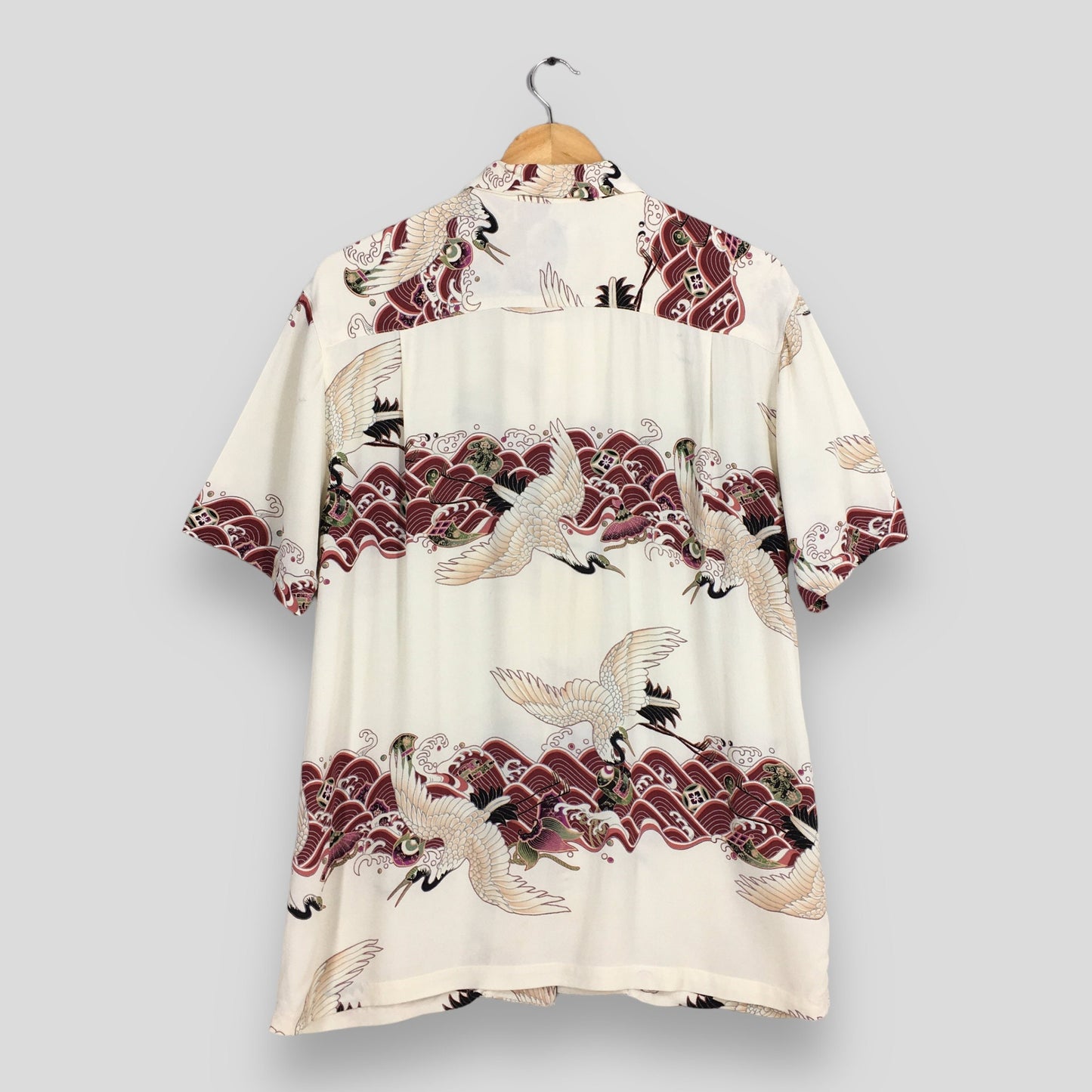 Oniwa Soto Hawaiian Japanese Phoenix Bird Rayon Shirt Medium