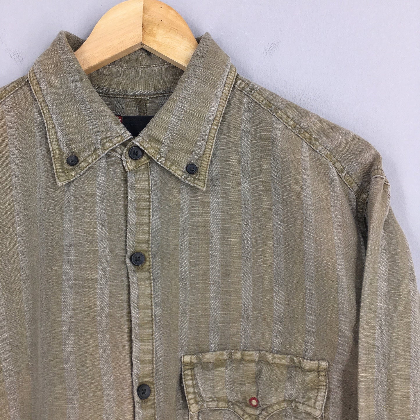 Levis Jeans Striped Flannel Earth Tone Brown Shirt Large