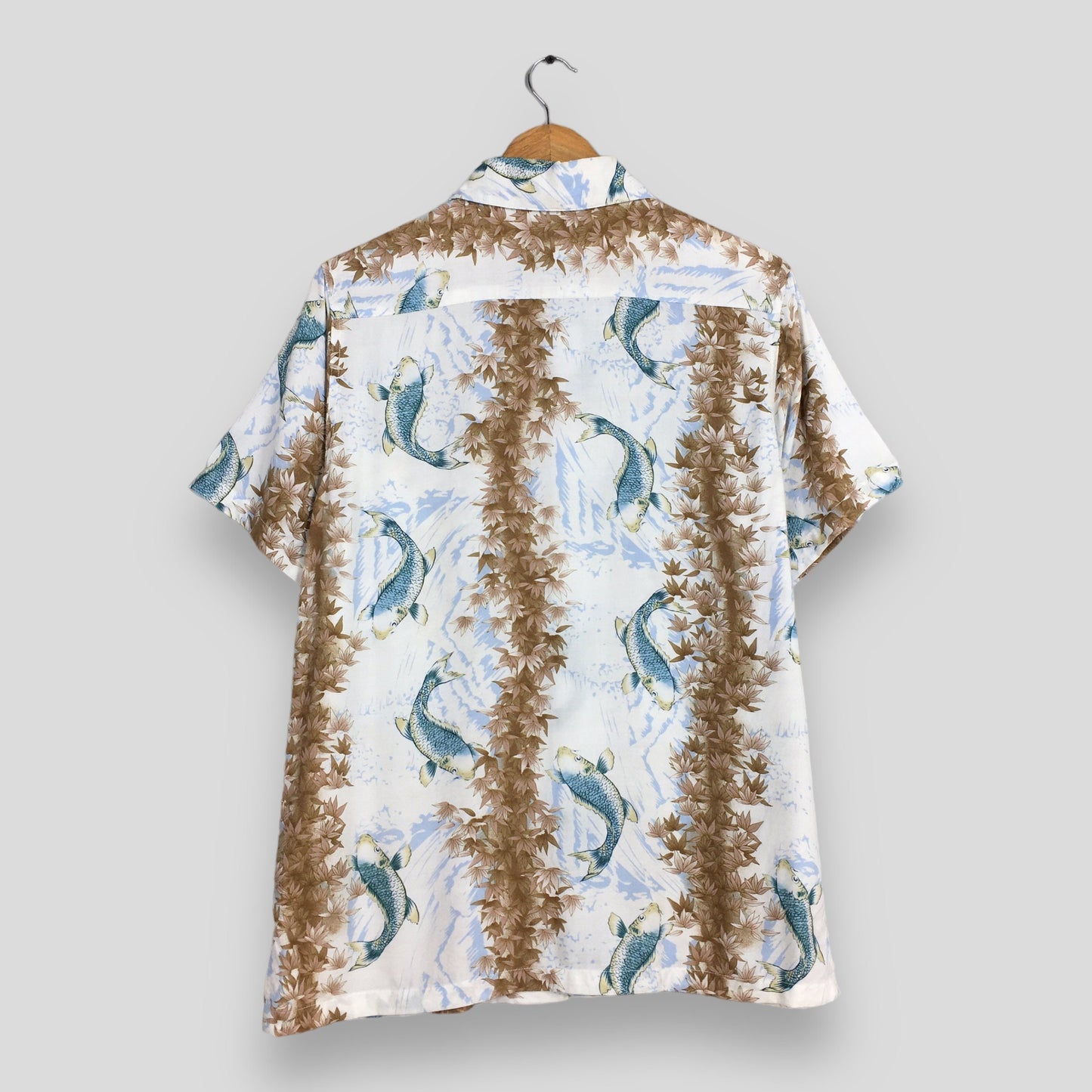 Hawaiian Nepuca Japanese Koi Fish Rayon Shirt Large