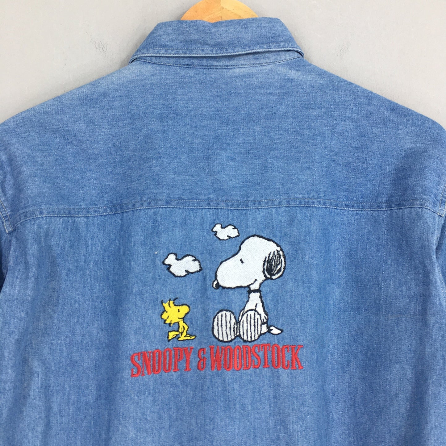 Snoopy And Woodstock Cartoon Denim Shirt Large