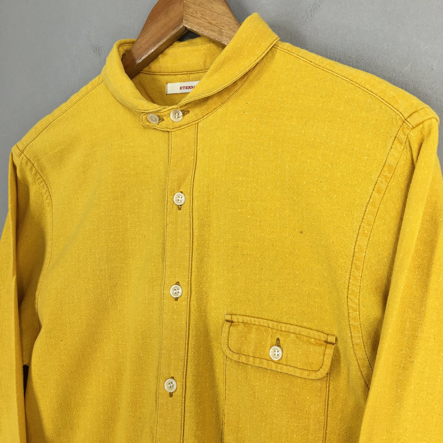 Eternal Plain Flannel Yellow Shawl Collar Shirt Large