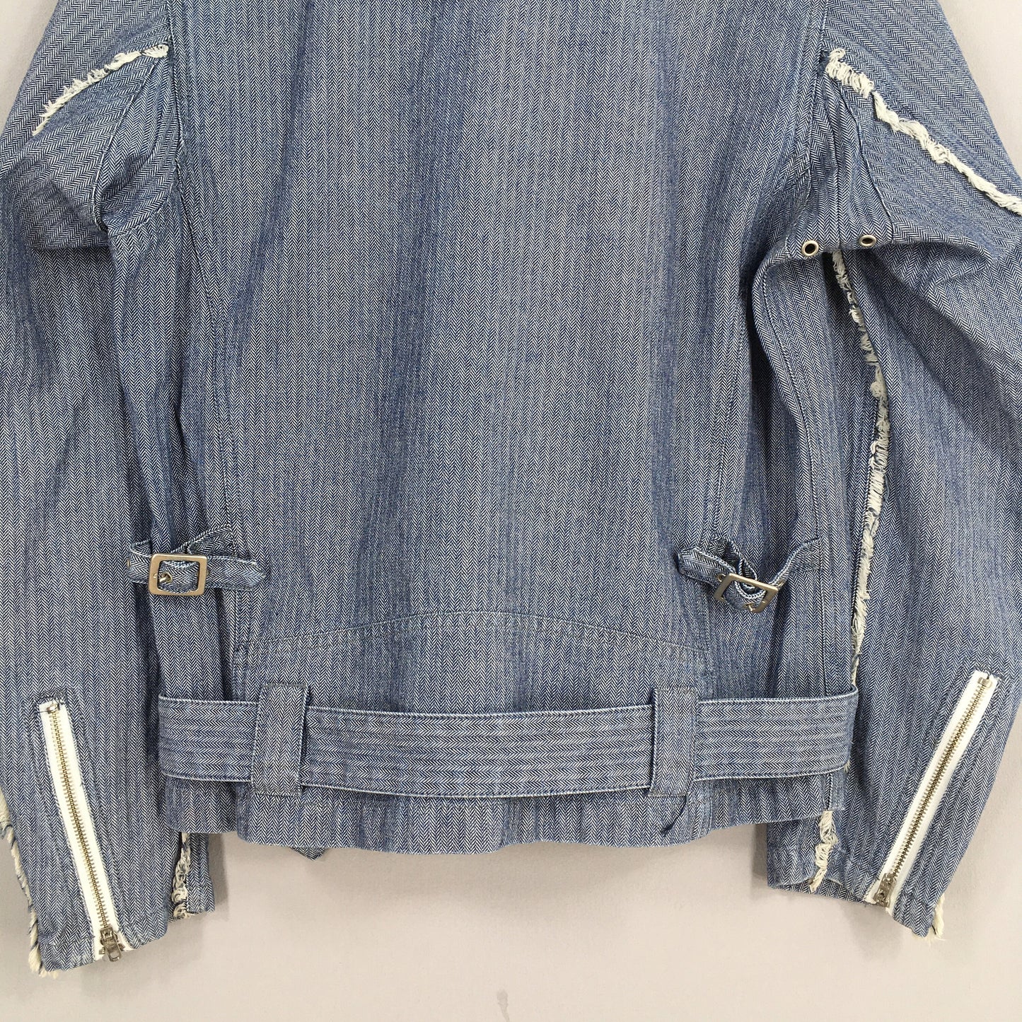 Motorcycle Herringbone Stripes Blue Denim Jacket Large