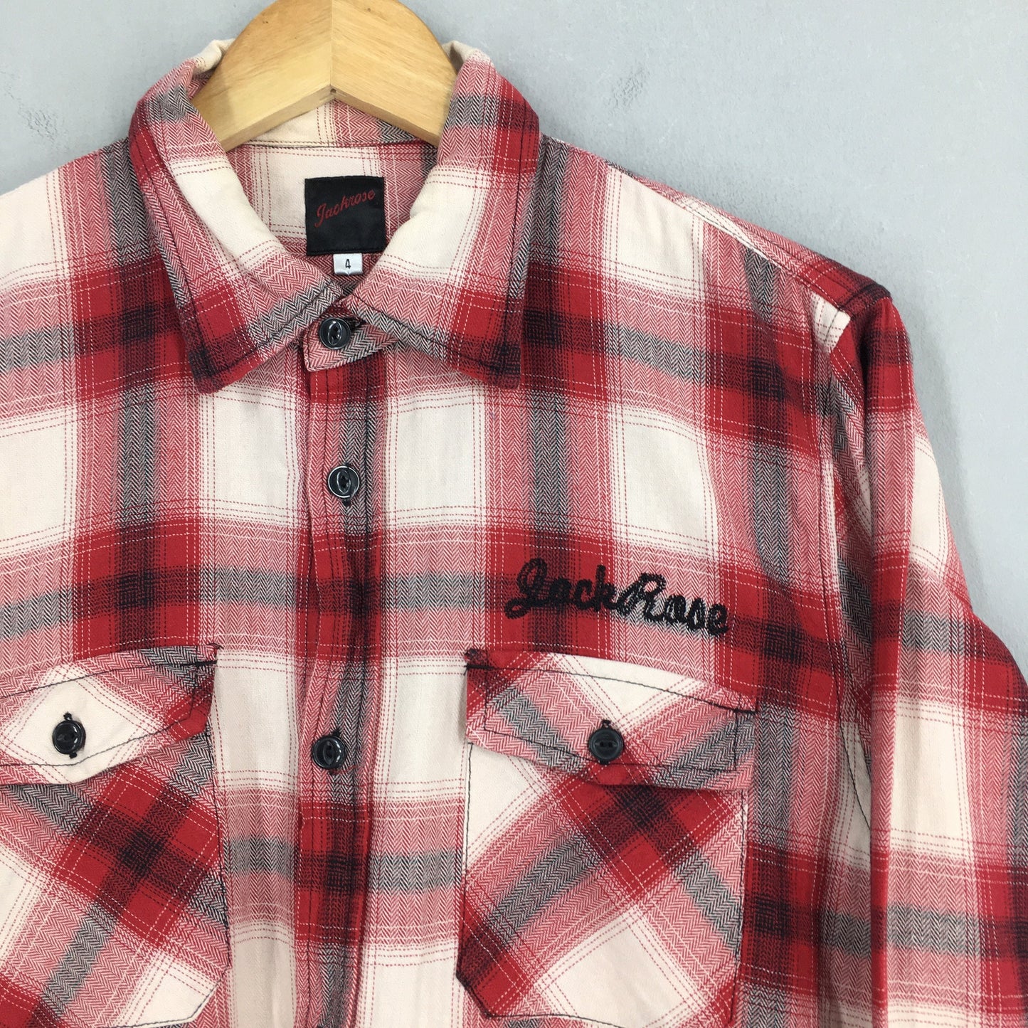 Jackrose Japan Plaid Shadow Red Flannel Shirt Small