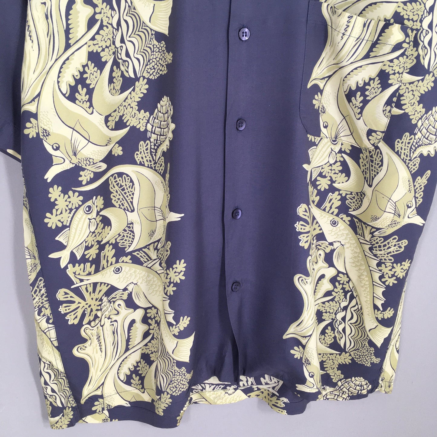 Hawaiian Japanese Sun Surf Sea Fish Rayon Shirt Large