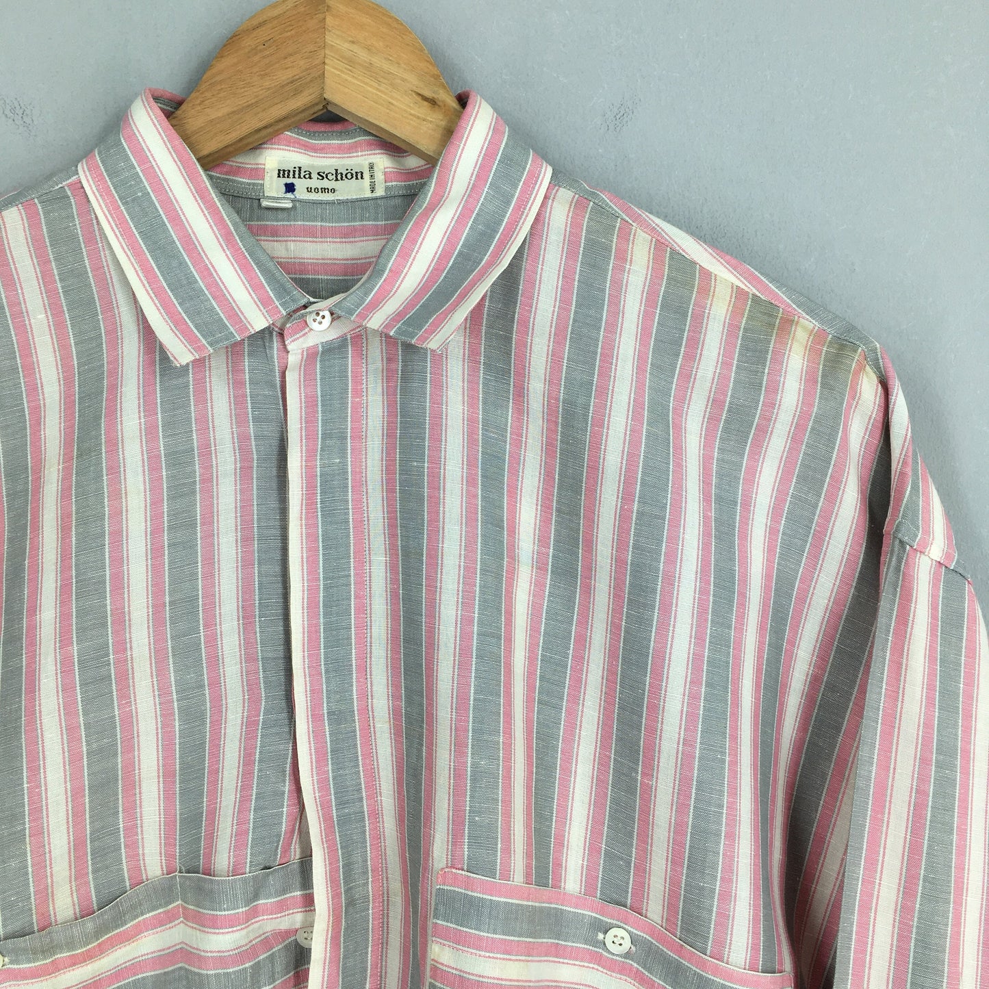 Mila Schon Stripes Flannel Linen Shirt Medium