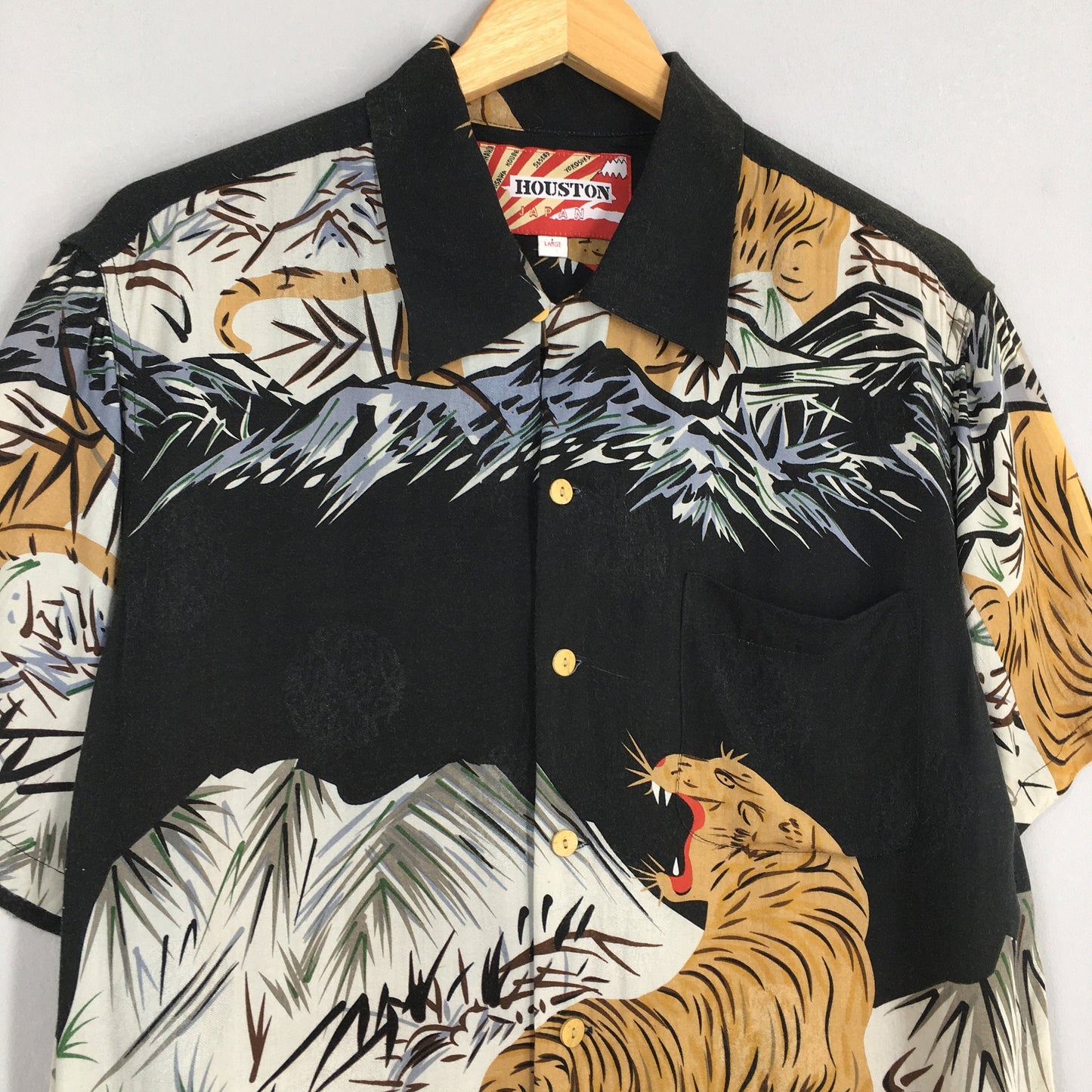 Houston Jungle Tiger Roar Aloha Hawaii Rayon Shirt Large