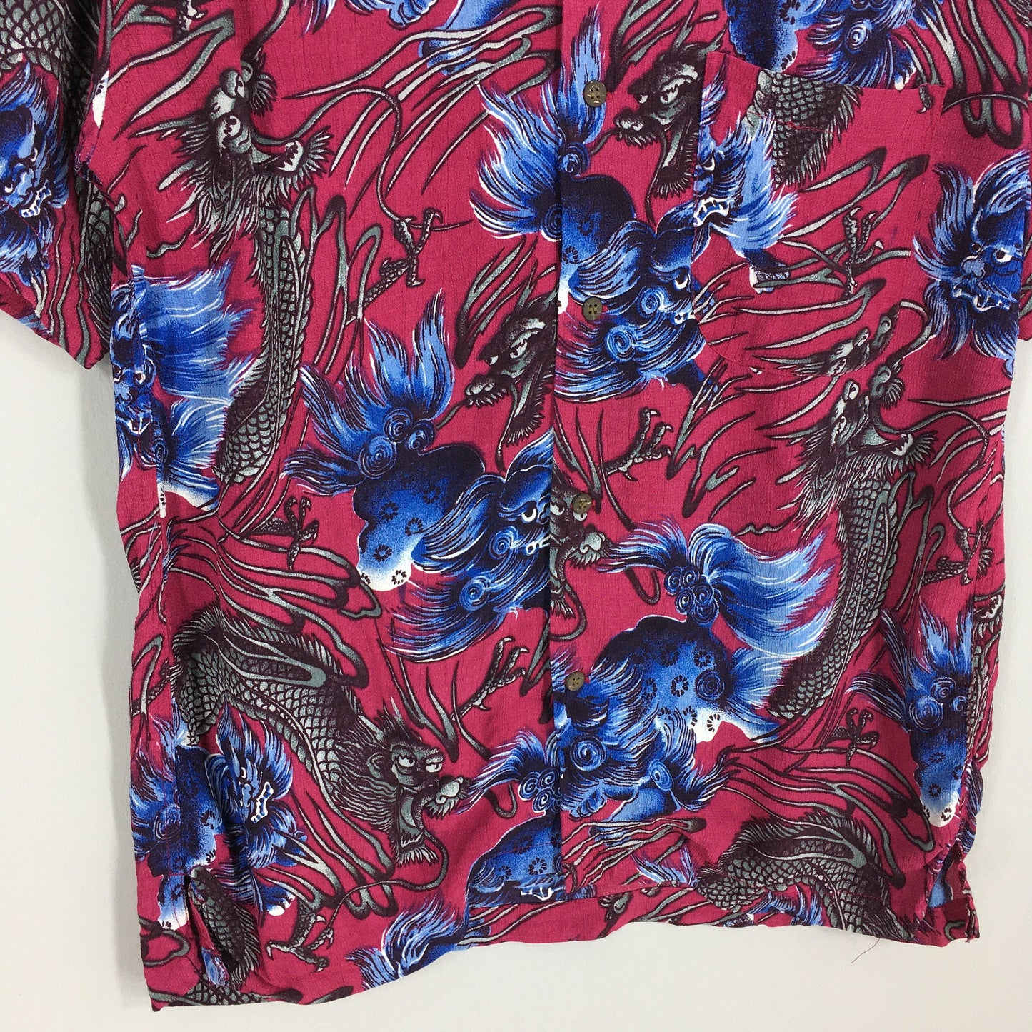 Hawaiian Japanese Thunder God Raijin Rayon Shirt Medium