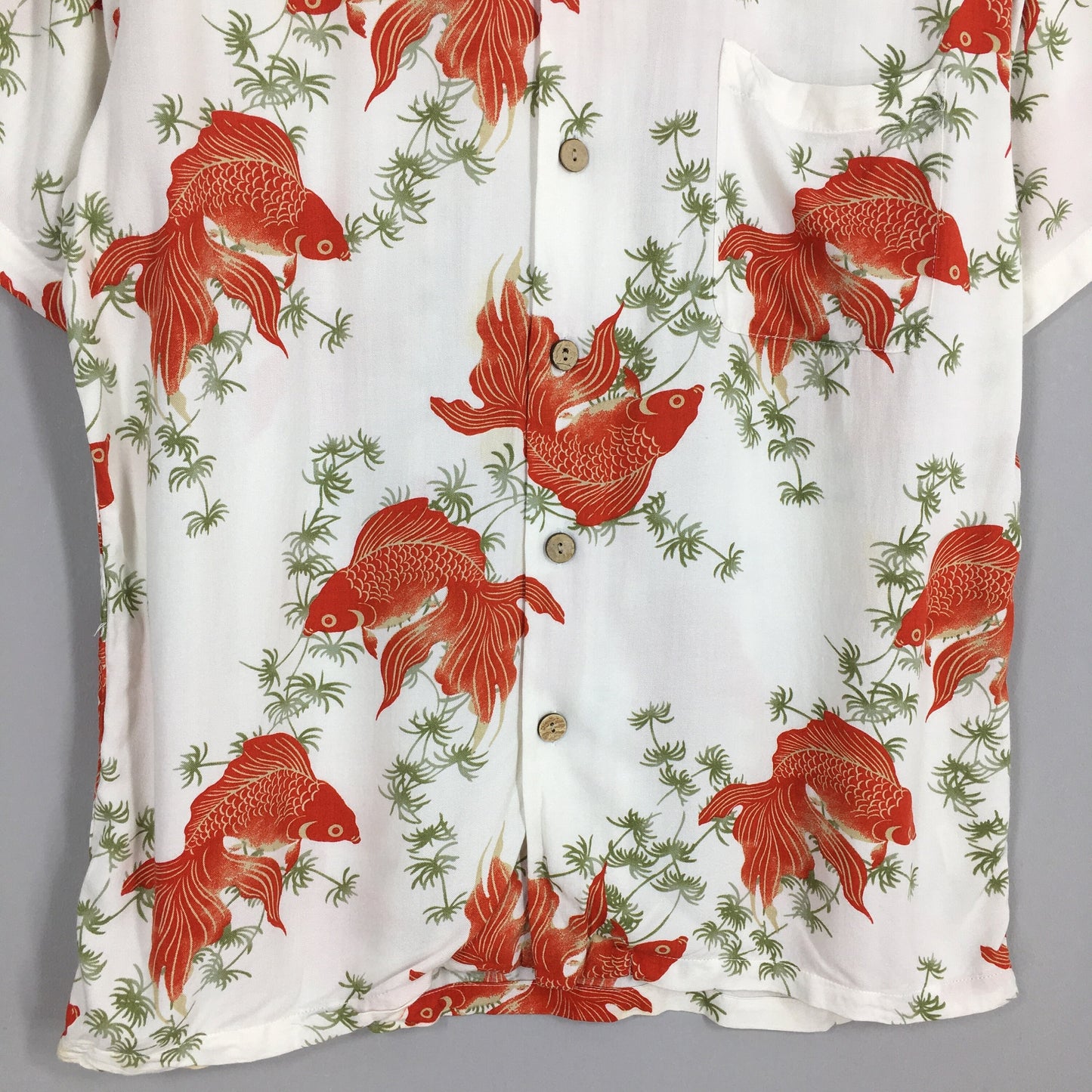 Hawaiian Japanese Gold Fish Rayon Shirt Large