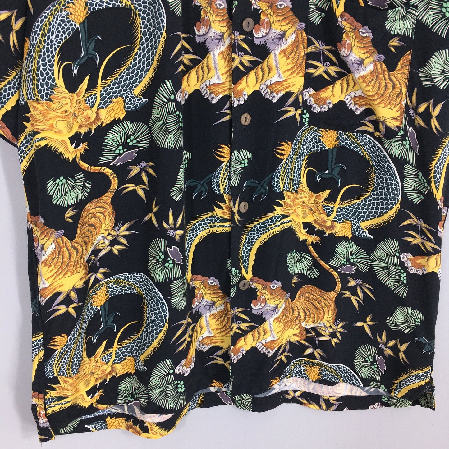 Hawaiian Japanese Jungle Storm Dragon Rayon Shirt Large