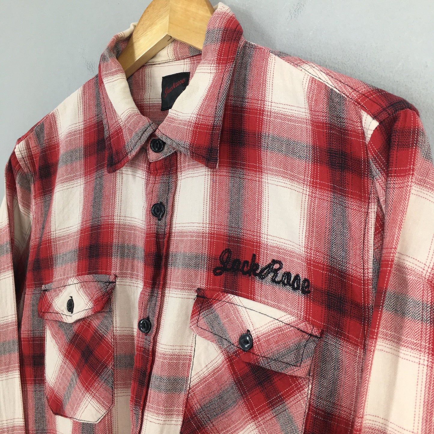 Jackrose Japan Plaid Shadow Red Flannel Shirt Small