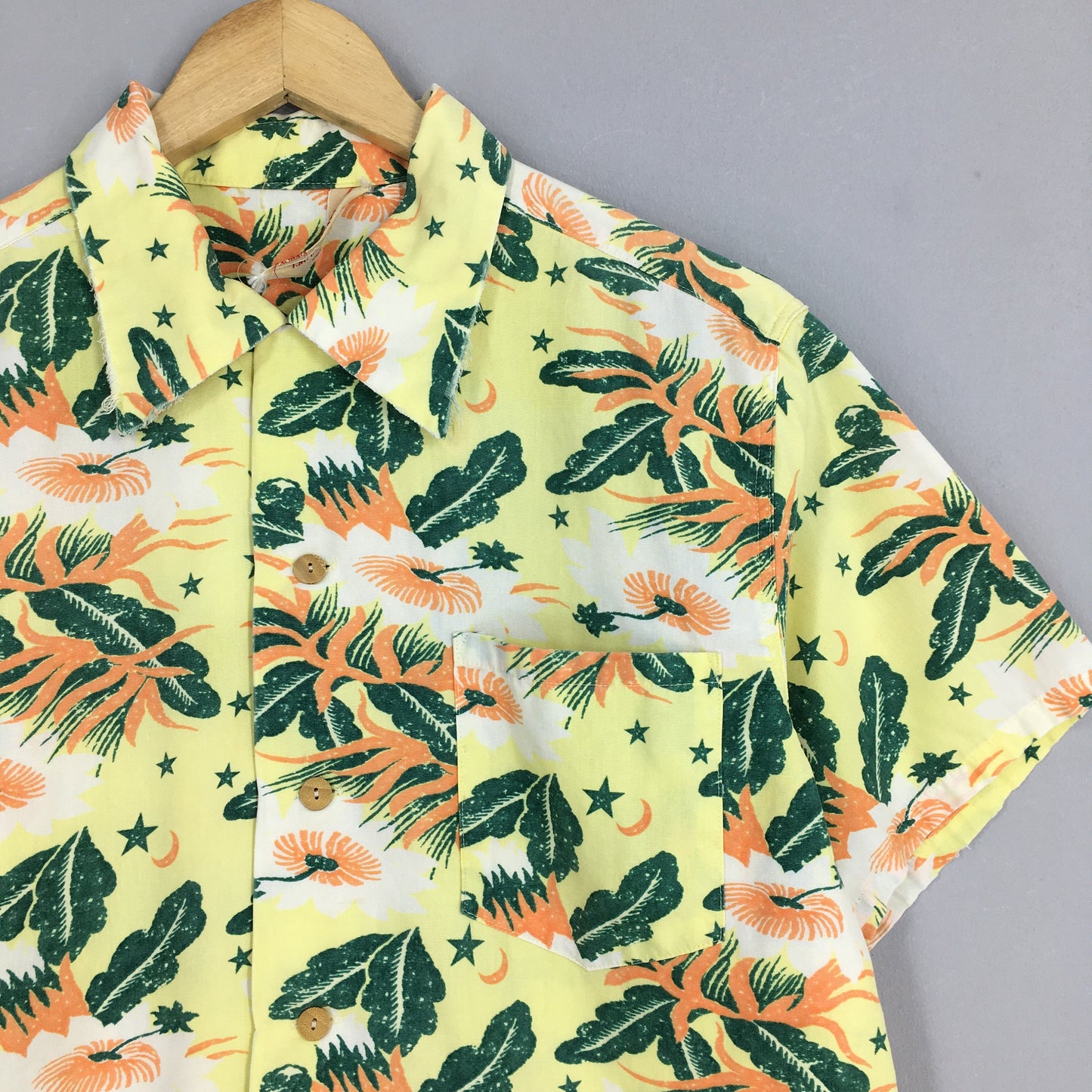 Vintage Hawaiian Aloha Floral Yellow Shirts Large