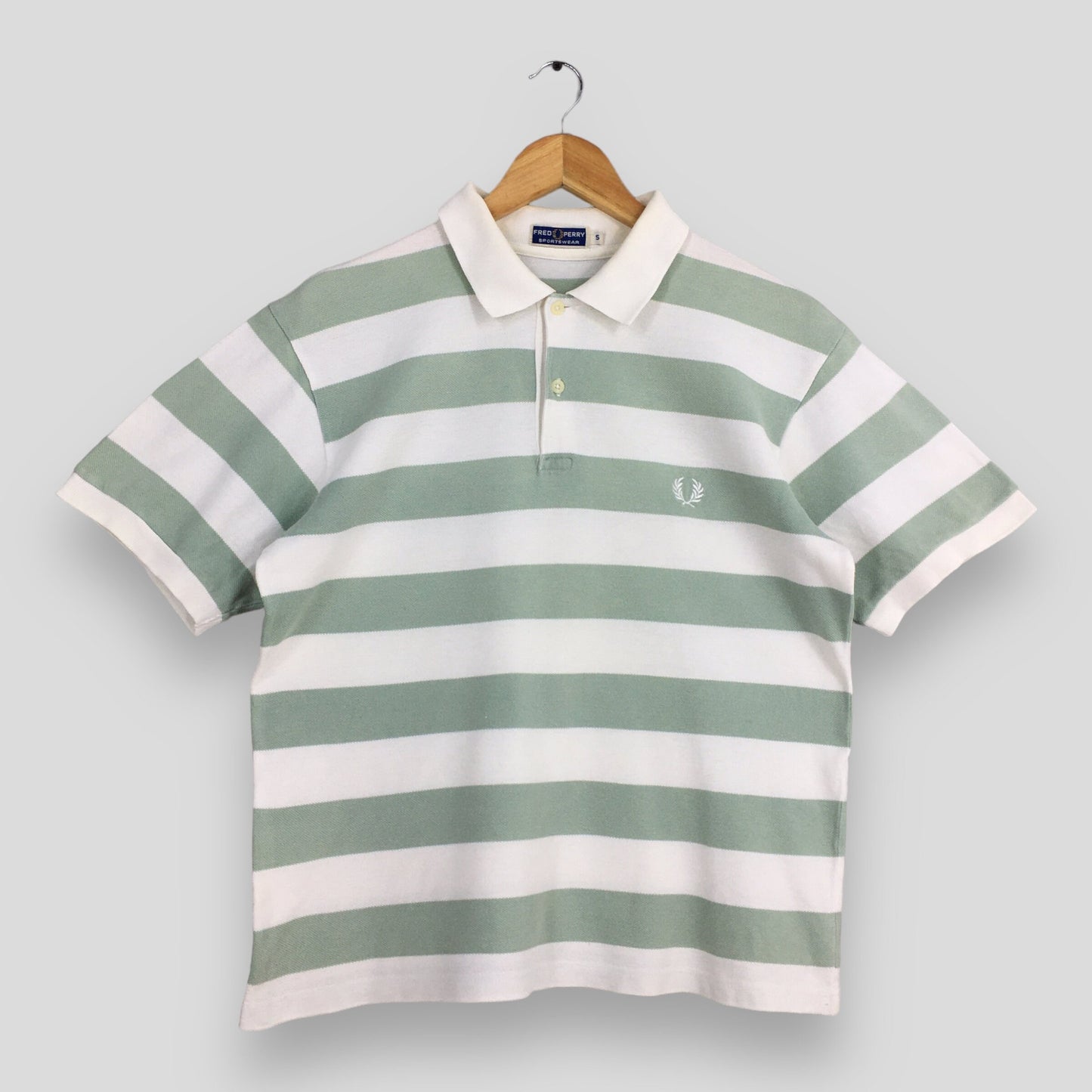 Fred Perry Stripes White/Mint Polos Shirt Small