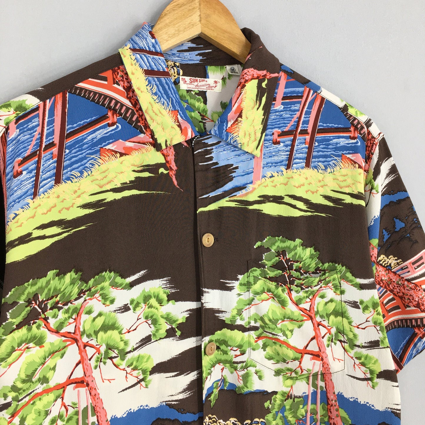 Sun Surf Hawaii Japanese Culture Sakura Rayon Shirt Medium