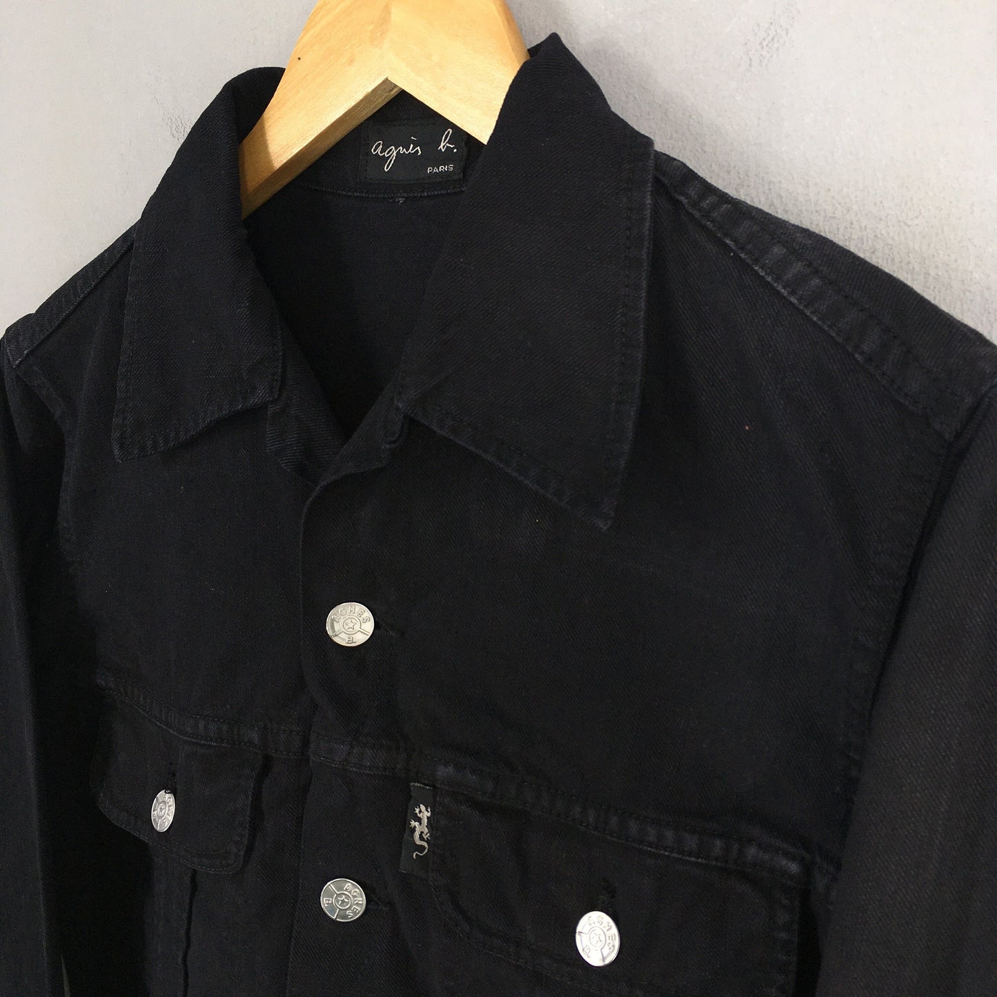 Agnes B Homme Black Trucker Denim Jacket Small