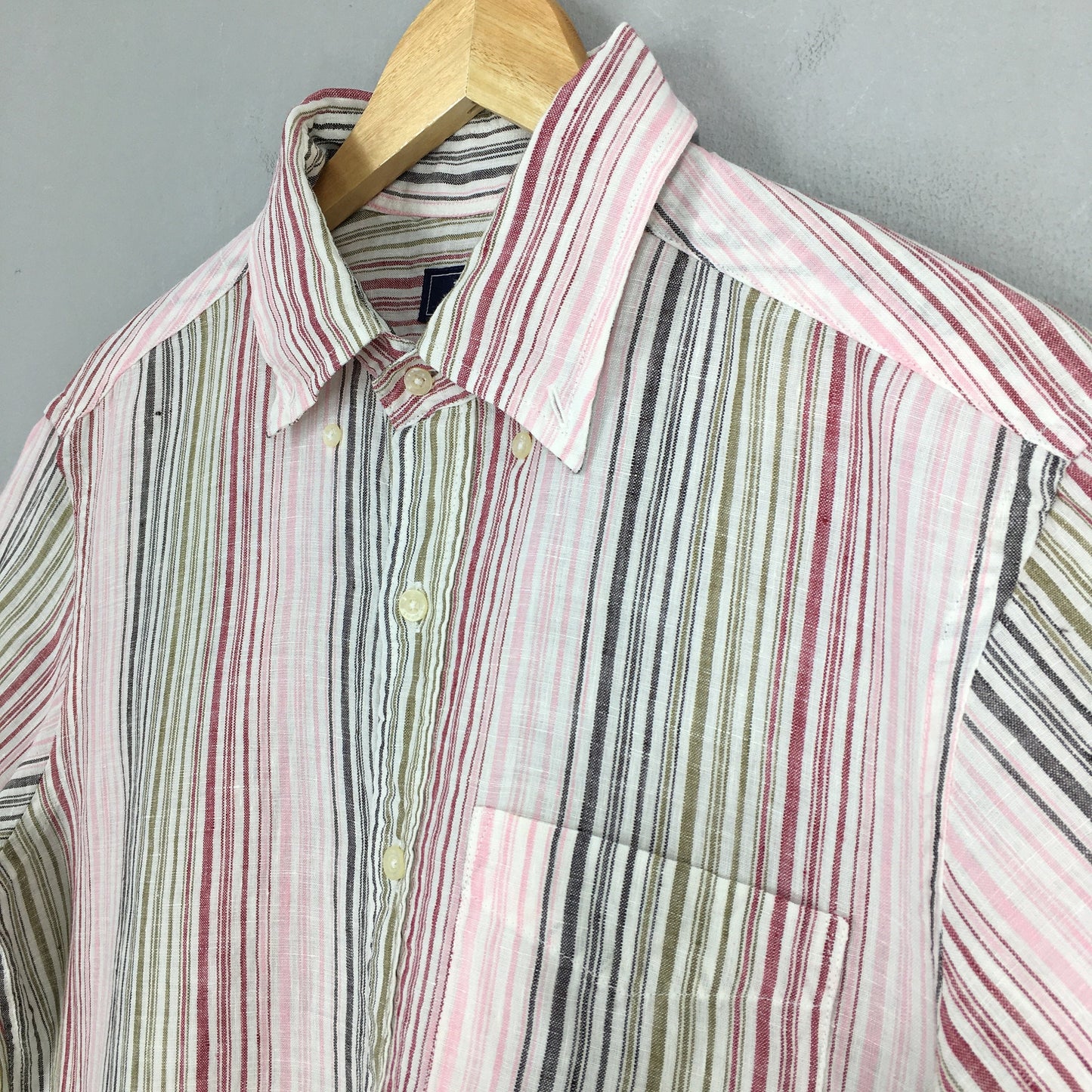 Kent Vertical Striped Flannel Linen Shirt Large