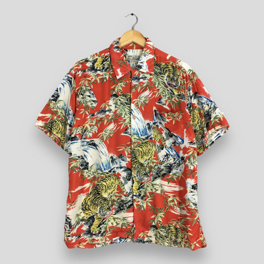 Mac Eye Tiger Roar Bamboo Aloha Hawaii Rayon Shirt Medium