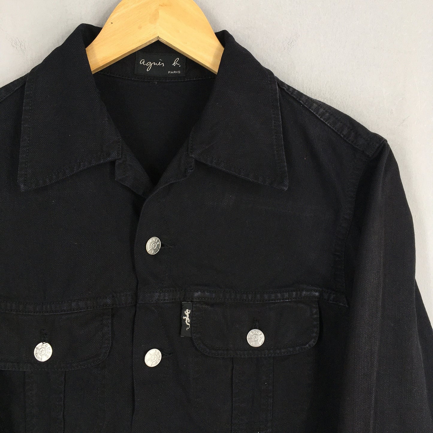 Agnes B Homme Black Trucker Denim Jacket Small