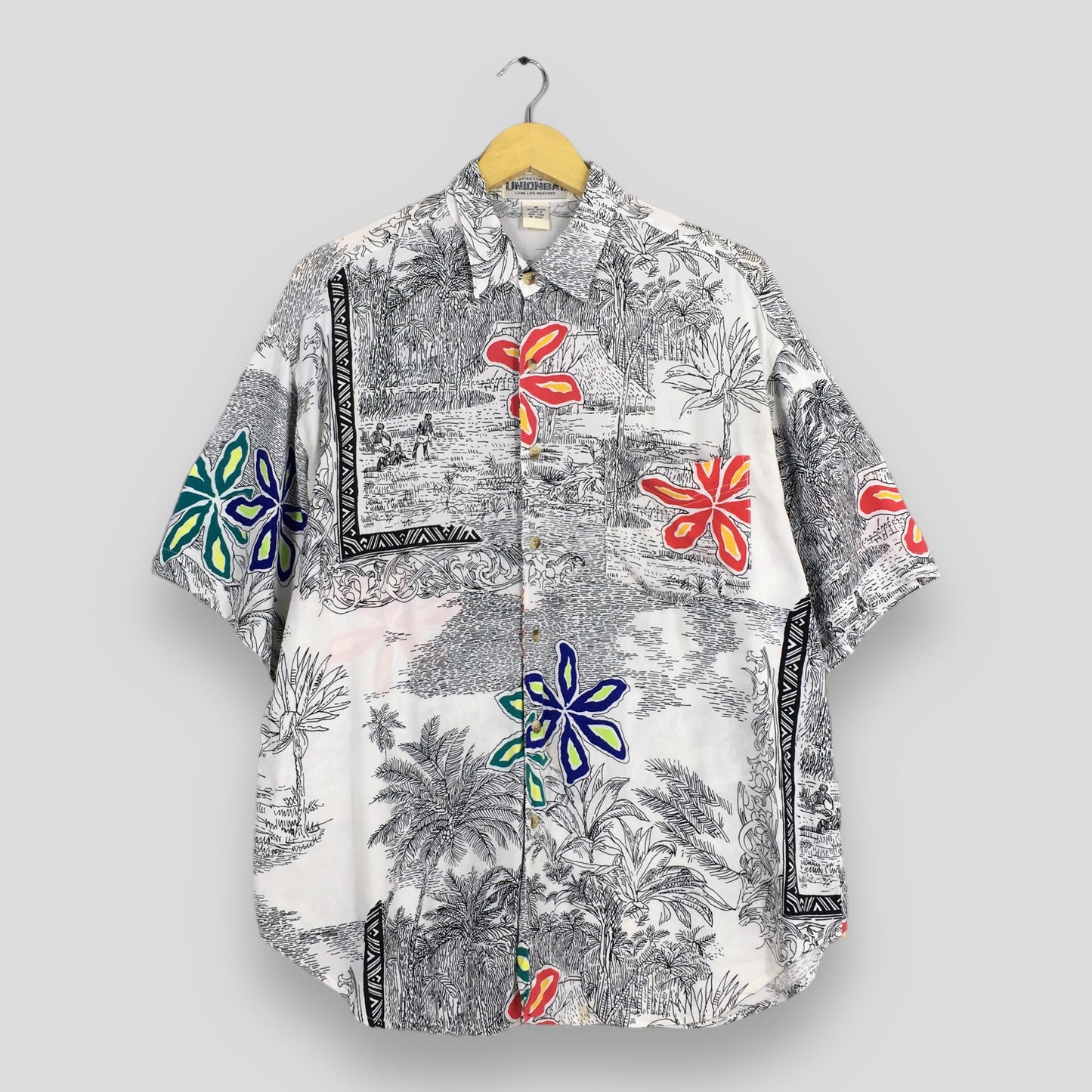 Unionbay Summer Hawaiian Flower Art Rayon Shirt Medium