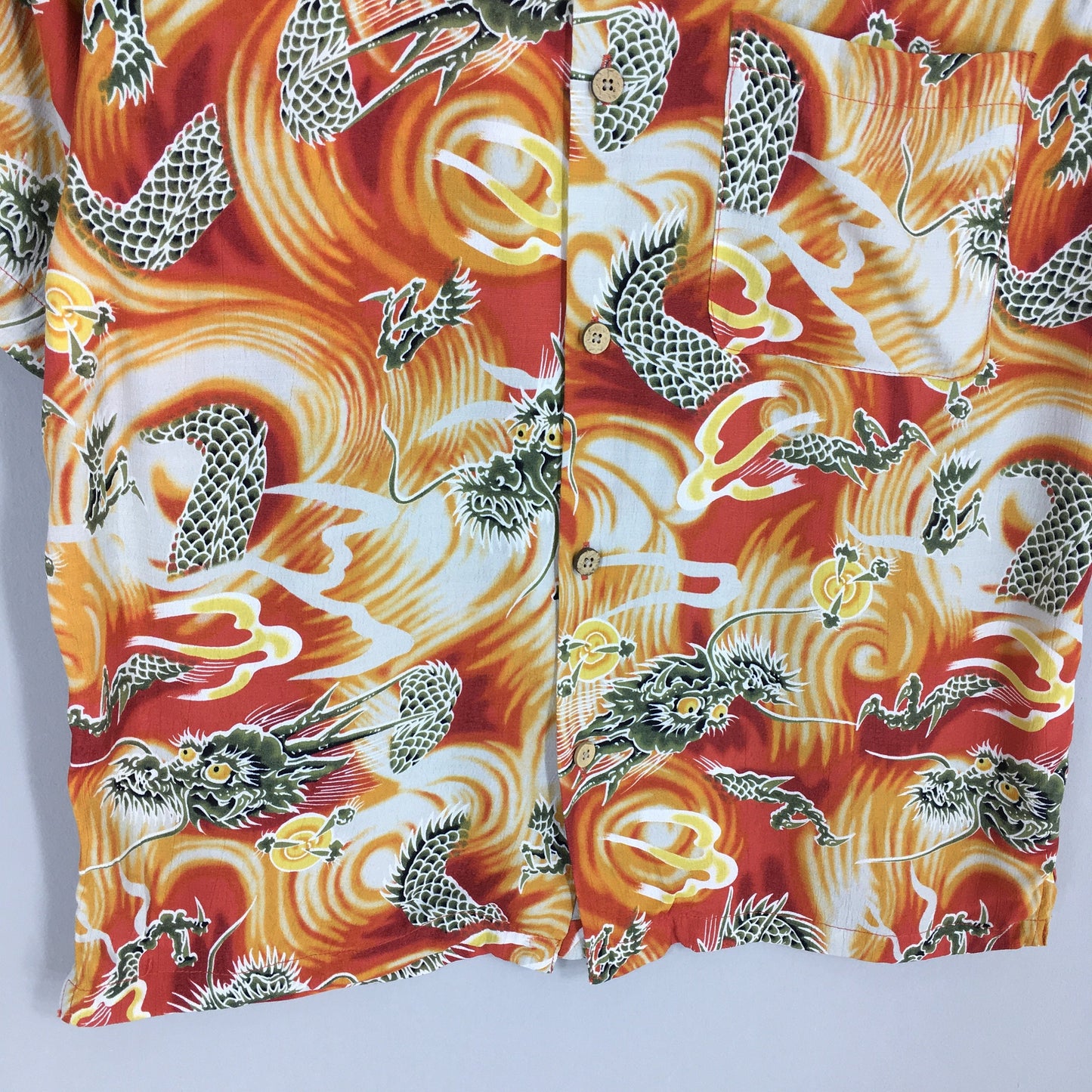 Hawaiian Japanese Dragon Orange Rayon Shirt Medium