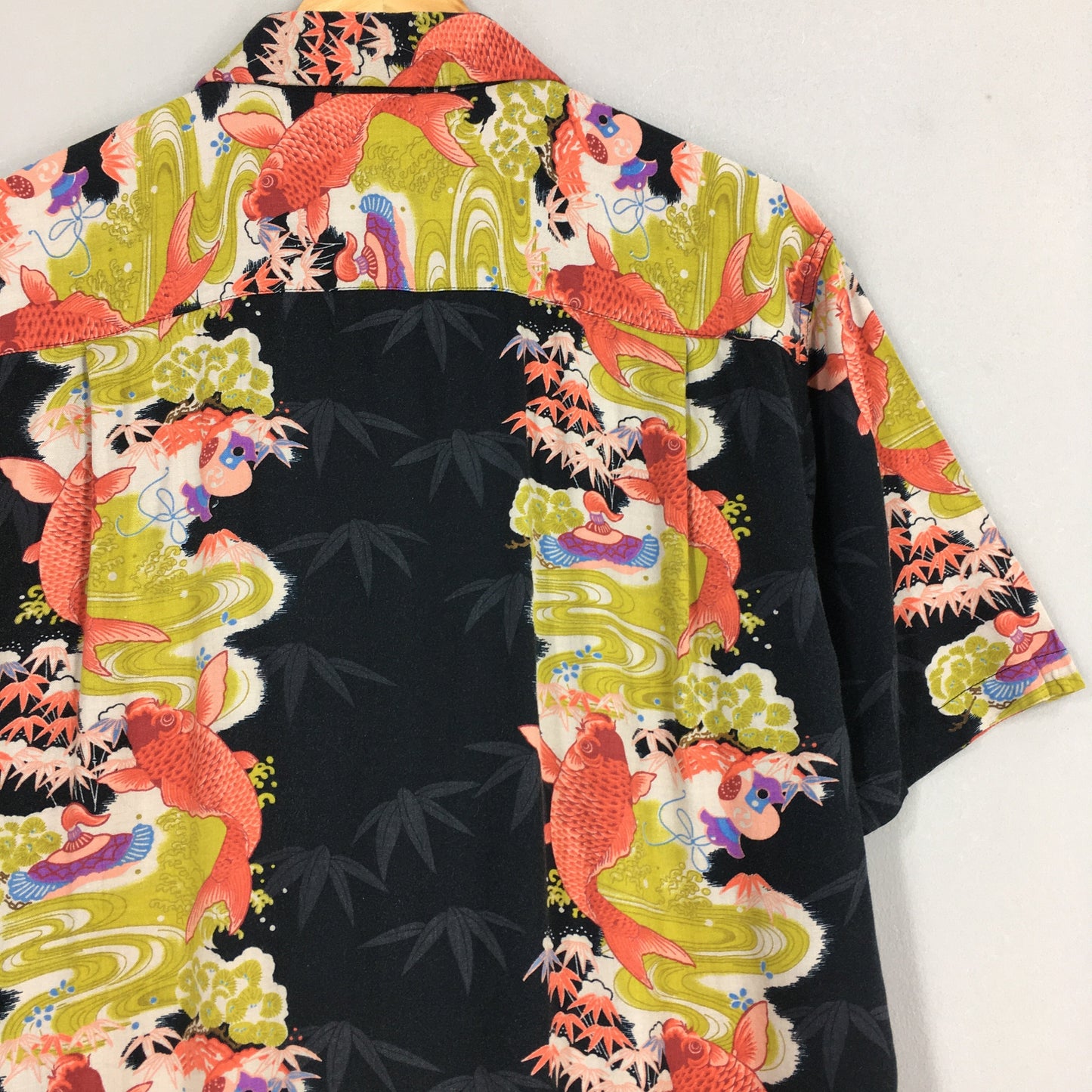 Vintage Aloha Patina Japanese Koi Fish Rayon Shirt Large