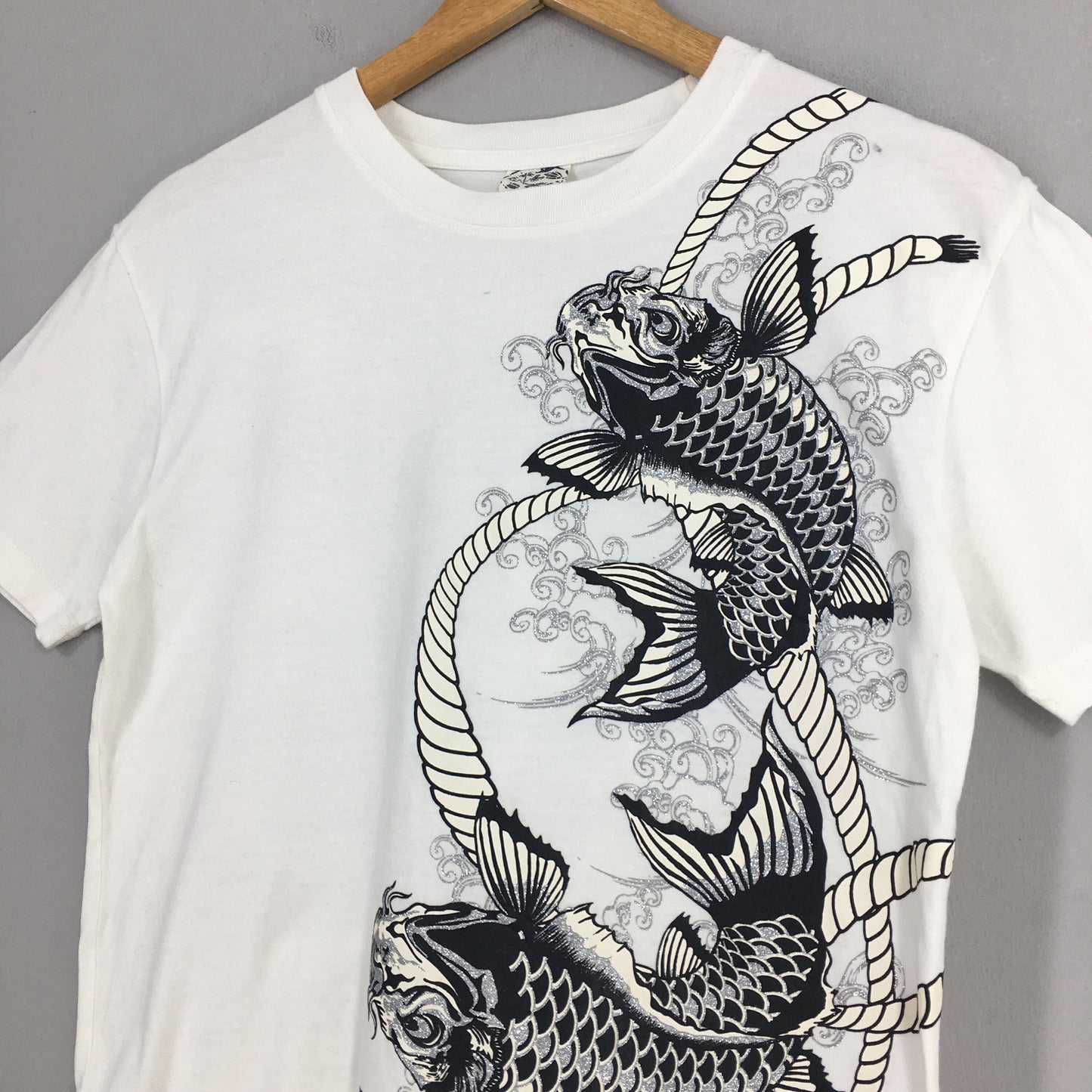 Fish Koi Japanese Sukajan White T shirt Small