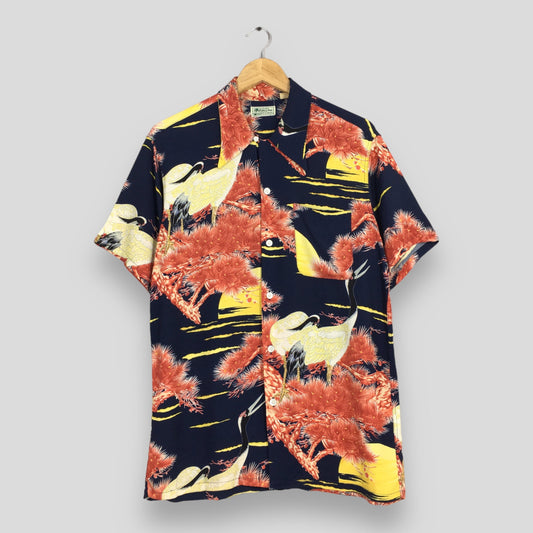 Hawaiian Japanese Sun Surf Toyo Phoenix Bird Rayon Shirt Medium