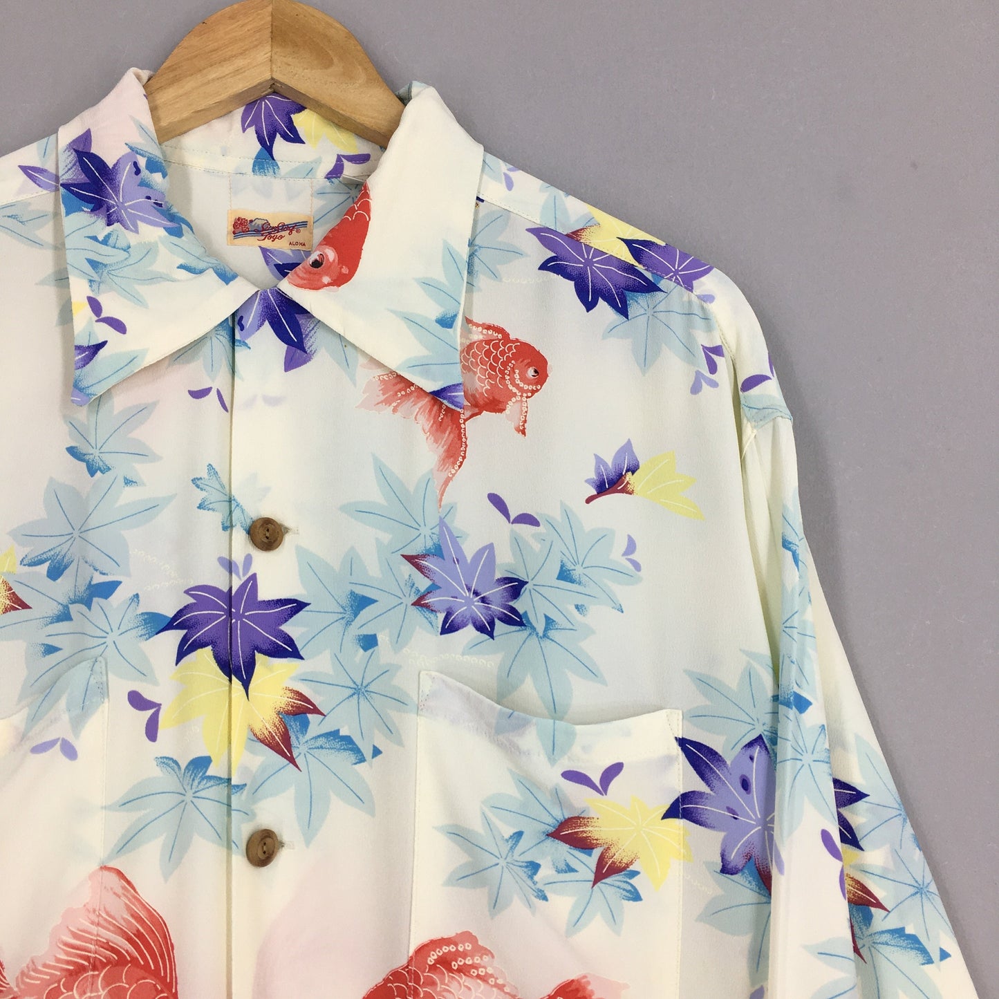 Hawaiian Japanese Sun Surf Toyo Gold Fish Rayon Shirt XLarge