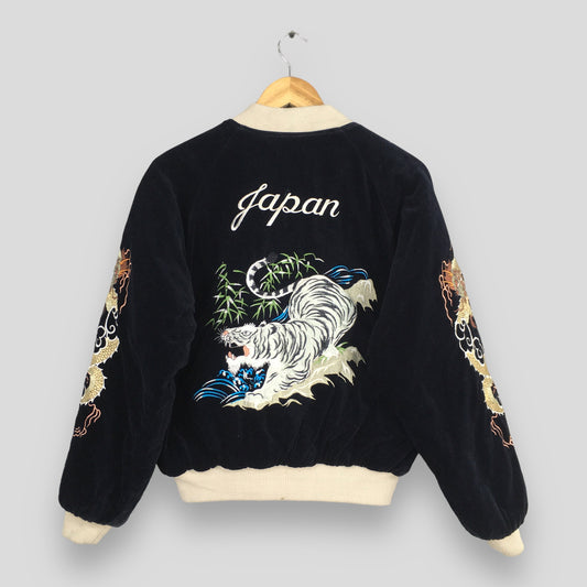 Vintage Sukajan Souvenir White Tiger Bomber Jacket Medium