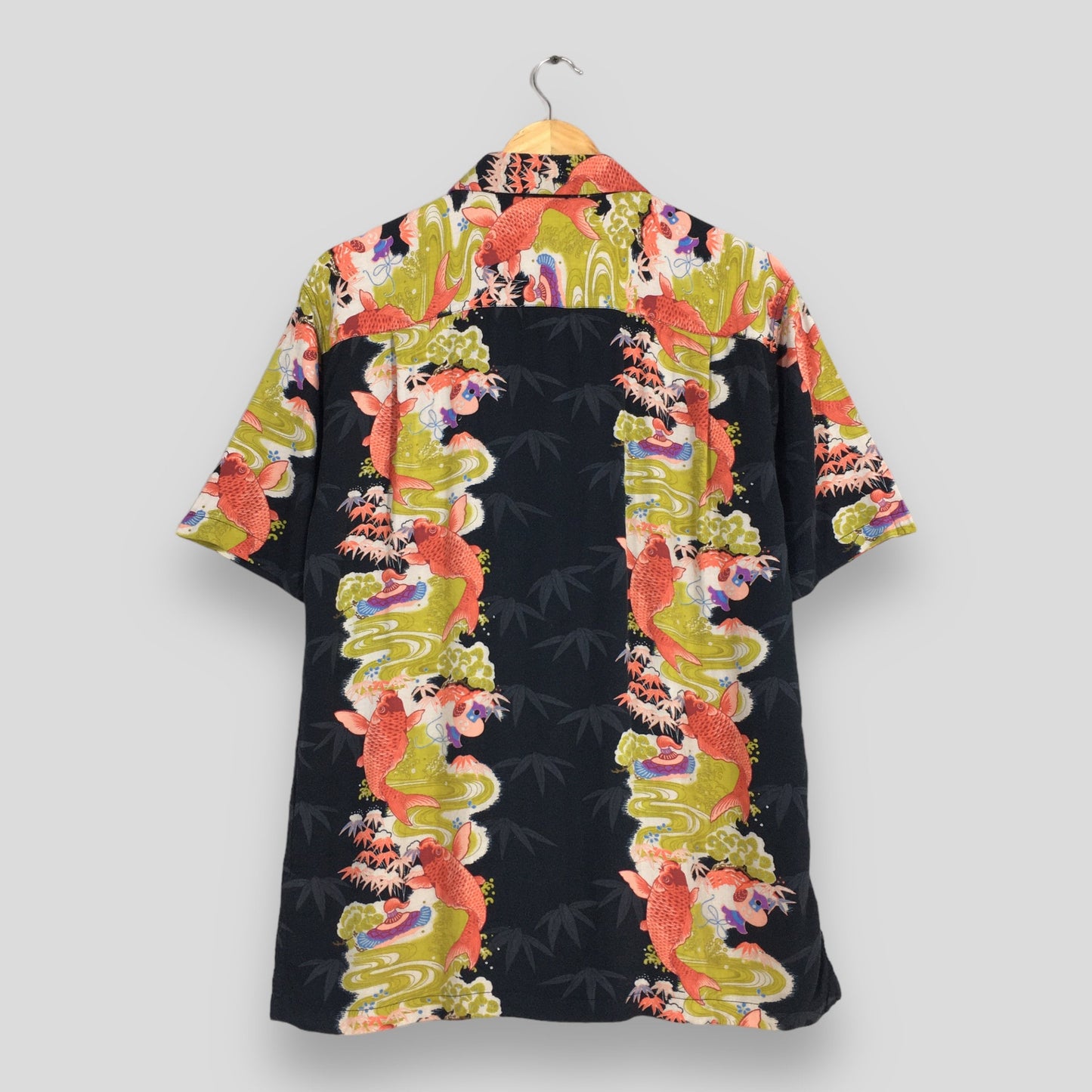 Vintage Aloha Patina Japanese Koi Fish Rayon Shirt Large