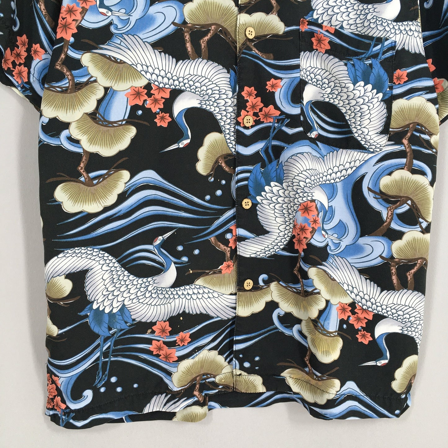 Hawaiian Japanese Culture Phoenix Bird Rayon Shirt Medium