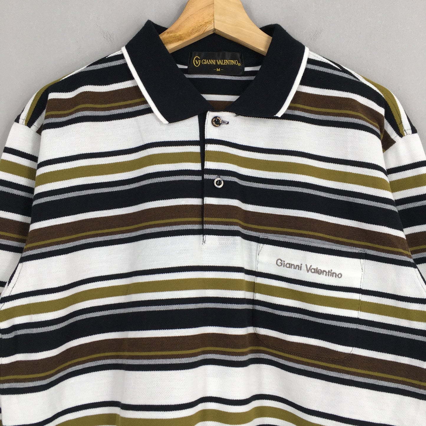 Gianni Valentino Italy Stripes Polos Shirt Medium