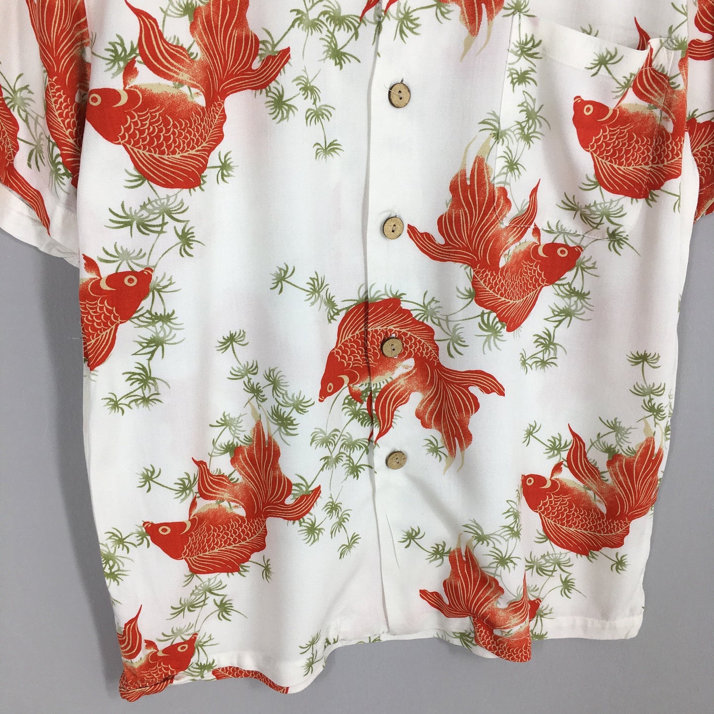 Hawaiian Japanese Gold Fish Rayon Shirt Medium